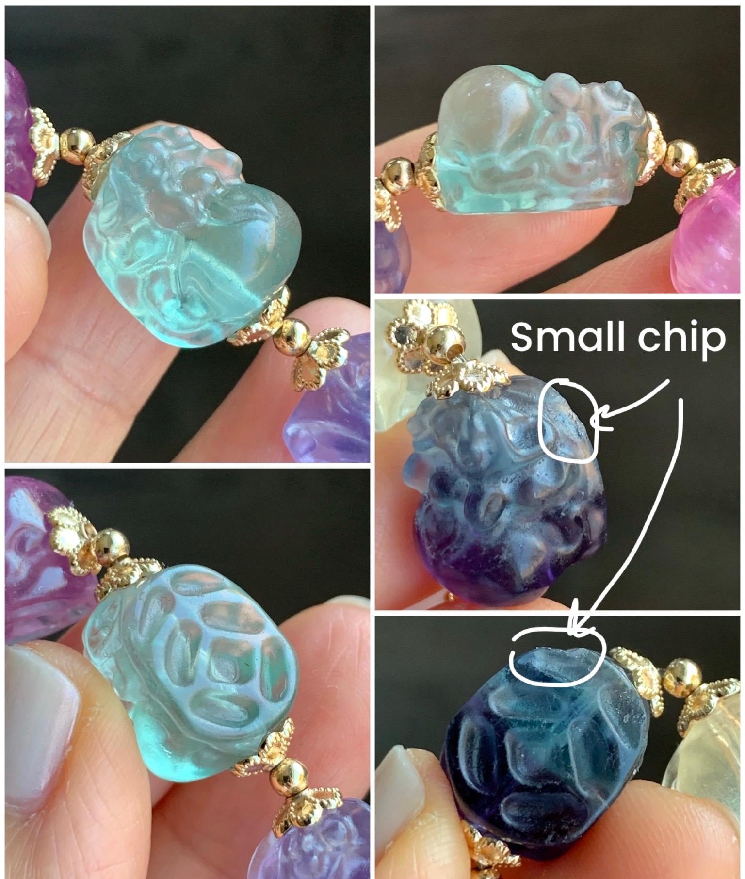 Certified Natural Premium Icy Rainbow Multicolored Fluorite Carved Pixiu Beaded Bracelet 7.75” 44.83g 天然高品质多宝萤石貔貅珠手串 6357