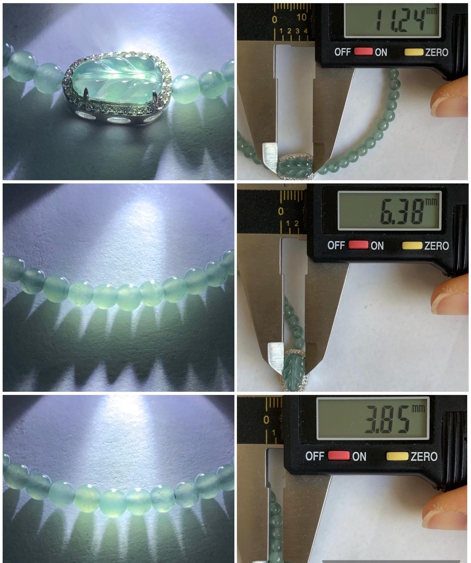 Natural Guatemalan Icy Translucent Light Teal Blue Jadeite Leaf Charm & Petite Beads Wire Bracelet Sterling Silver 6.5”-7.5” 天然冰危浅蓝翡翠叶子珠银手串