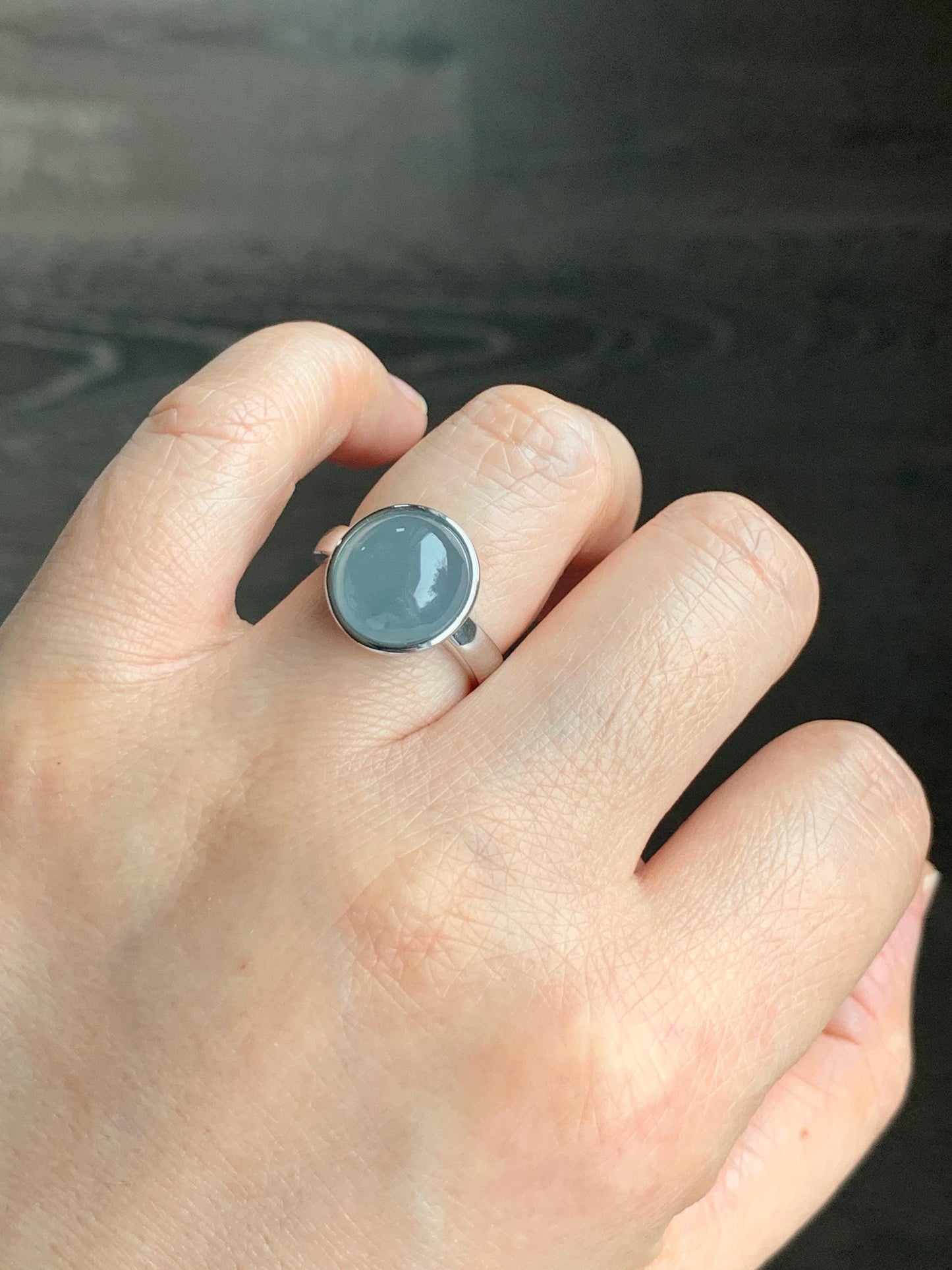 Certified Natural Guatemalan Icy Translucent Dusty Light Blue Jadeite Large Oval Ring Sterling Silver size 7 US