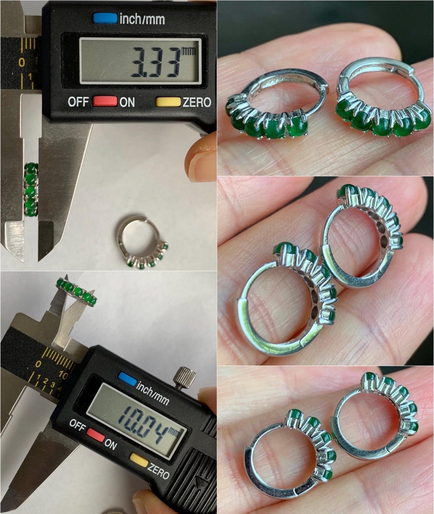 Natural Guatemalan Grade A Icy Translucent Vibrant Green Jadeite Hoop Huggie Earrings Sterling Silver 天然冰危绿翡翠银镶耳包 XEB88