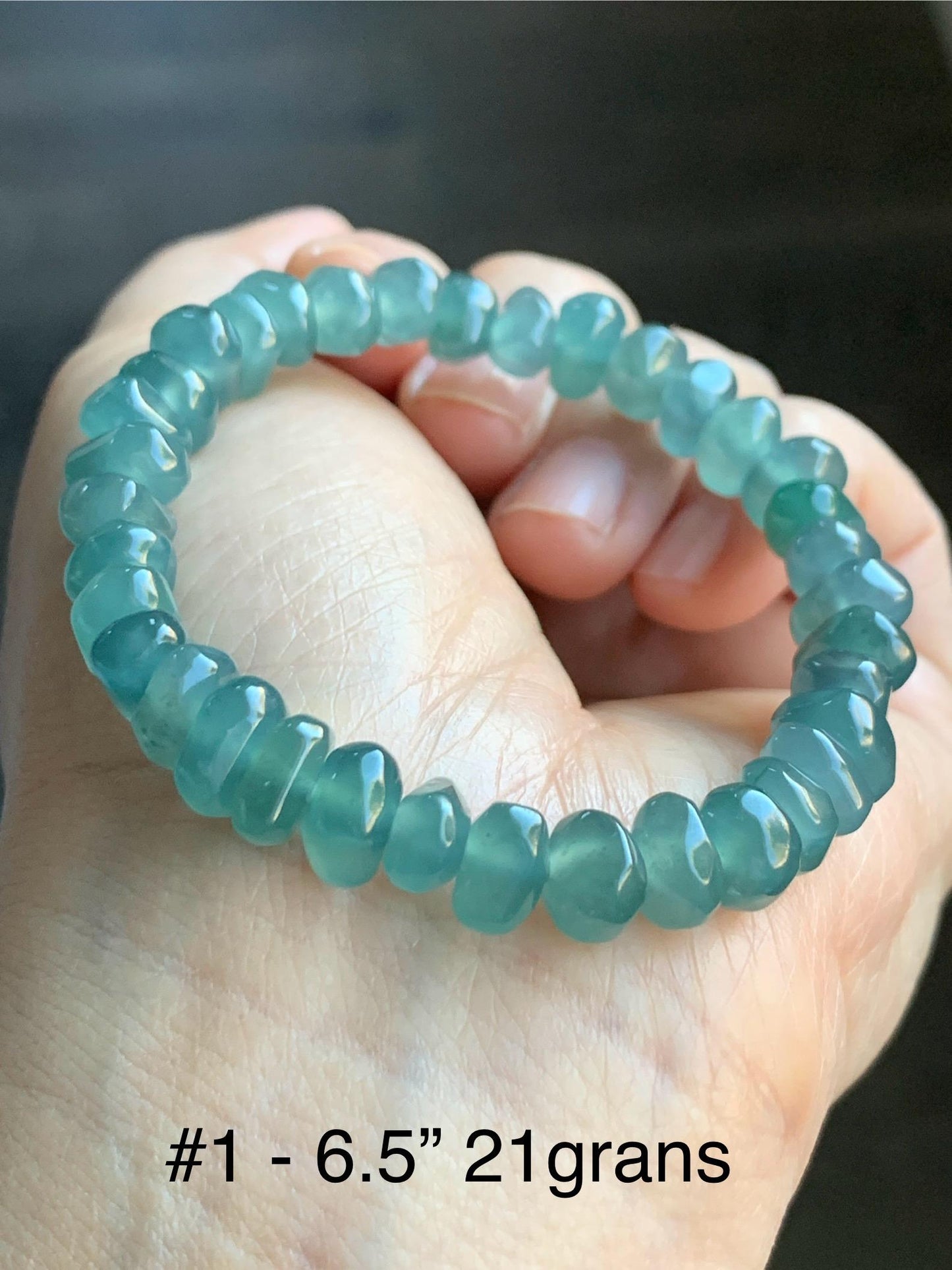Natural Guatemalan Icy Highly Translucent Teal Blue Jadeite Pomegranate Nugget Beads Beaded Bracelet Stretchy 6.5” 21g 天然冰危蓝水翡翠随形珠手串 No 1