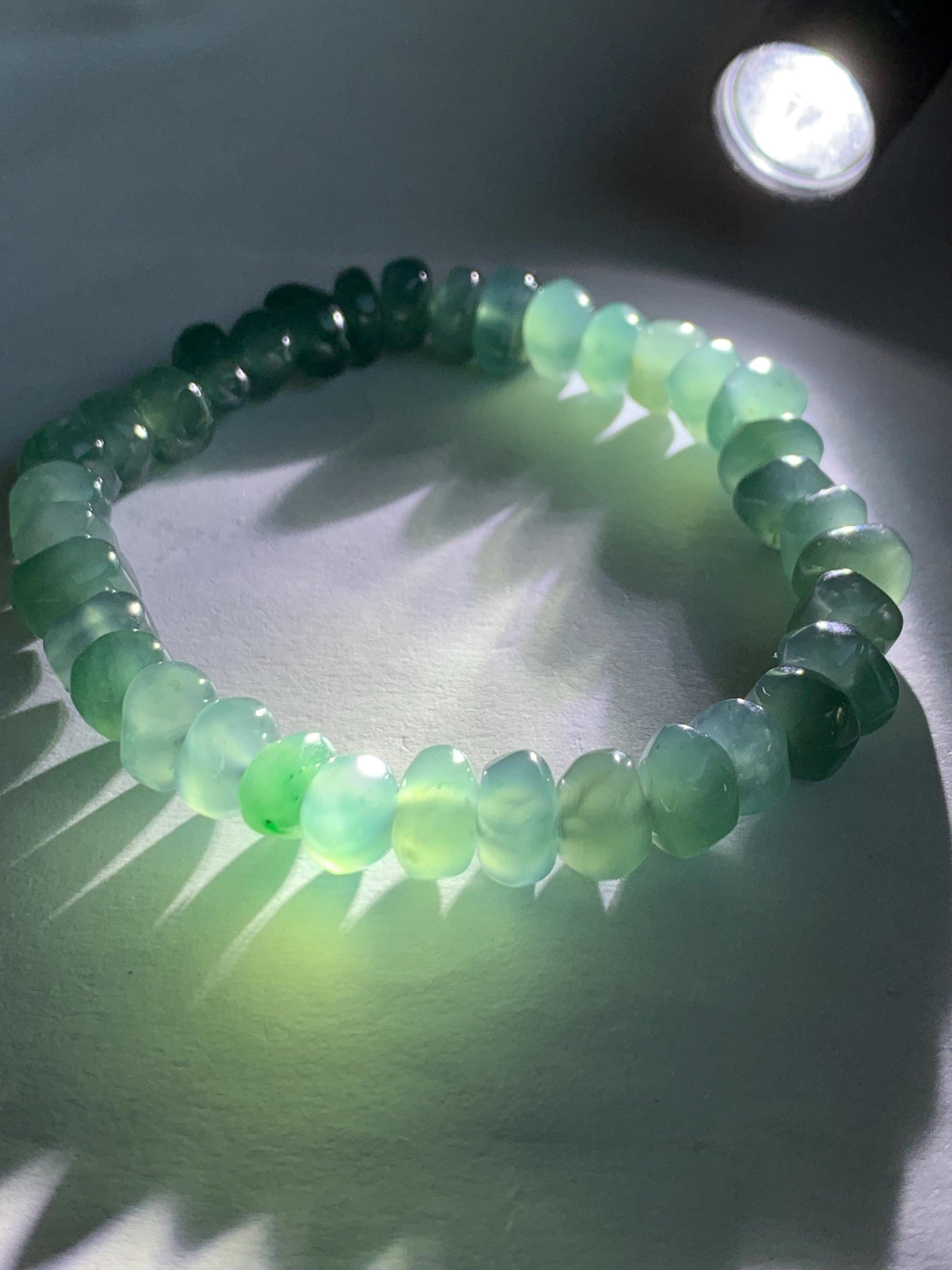 Natural Guatemalan Icy Highly Translucent Teal Blue Jadeite Pomegranate Nugget Beads Beaded Bracelet Stretchy 6.5” 21g 天然冰危蓝水翡翠随形珠手串 No 1