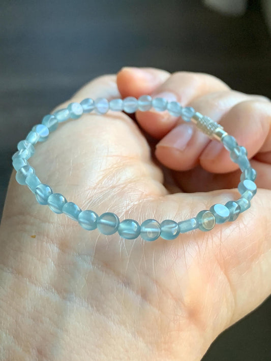 Natural Guatemalan Premium Icy Highly Translucent Pale Blue Jadeite Petite Coin Beads Beaded Bracelet 6.75” 4.5mm 4g 天然高冰危淡蓝翡翠小圆饼珠手串