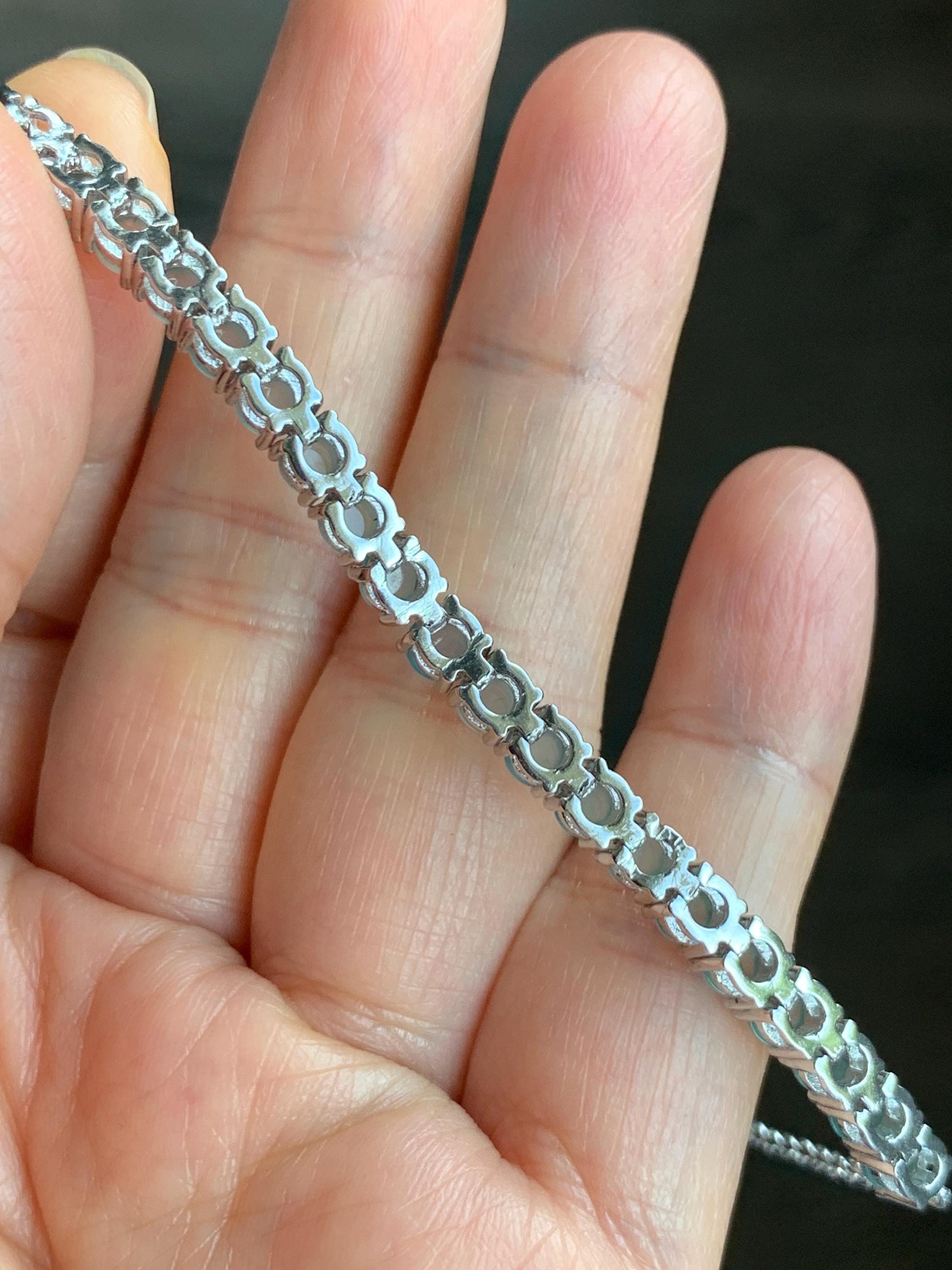 Certified Natural Guatemalan Grade A Icy Highly Translucent Light Blue Jadeite Tennis Bracelet Sterling Silver 6.5”-8” 天然冰危浅蓝起光翡翠银镶手链 1676