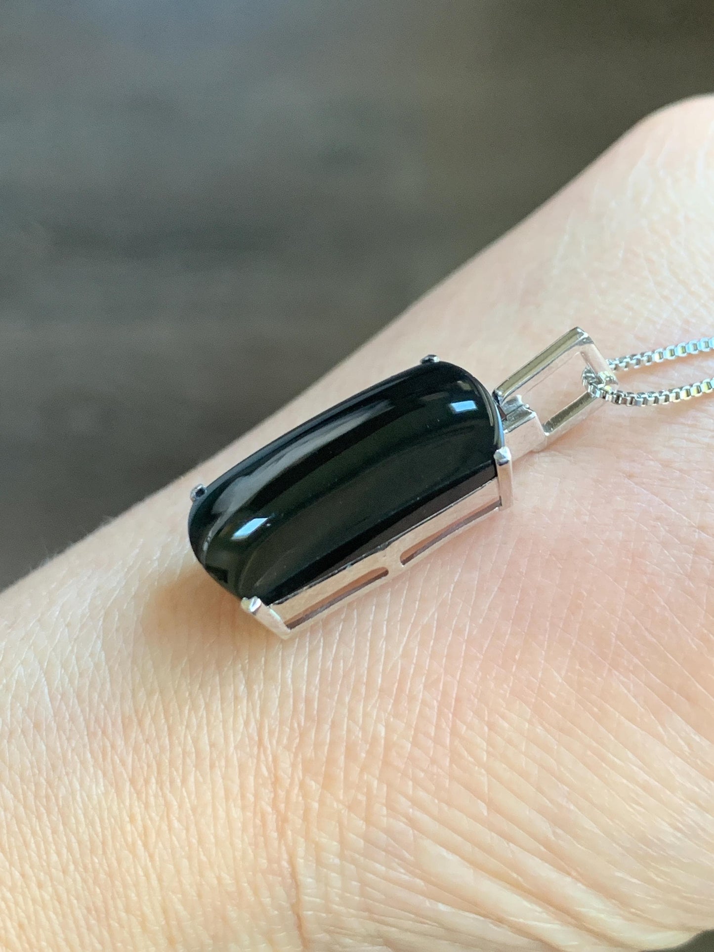 Certified Natural Grade A Opaque Intense Black Jadeite Wu Shi Pai Pendant Sterling Silver 4.8g 天然墨翠银镶无事牌封底吊坠 7417