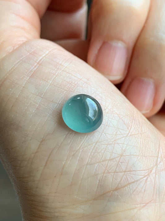 Natural Grade A Guatemalan Icy Highly Translucent & Gelatinous Teal Blue Jadeite Cabochon Loose Stone 10x10.2x5.5mm 天然冰危蓝绿起光翡翠蛋面