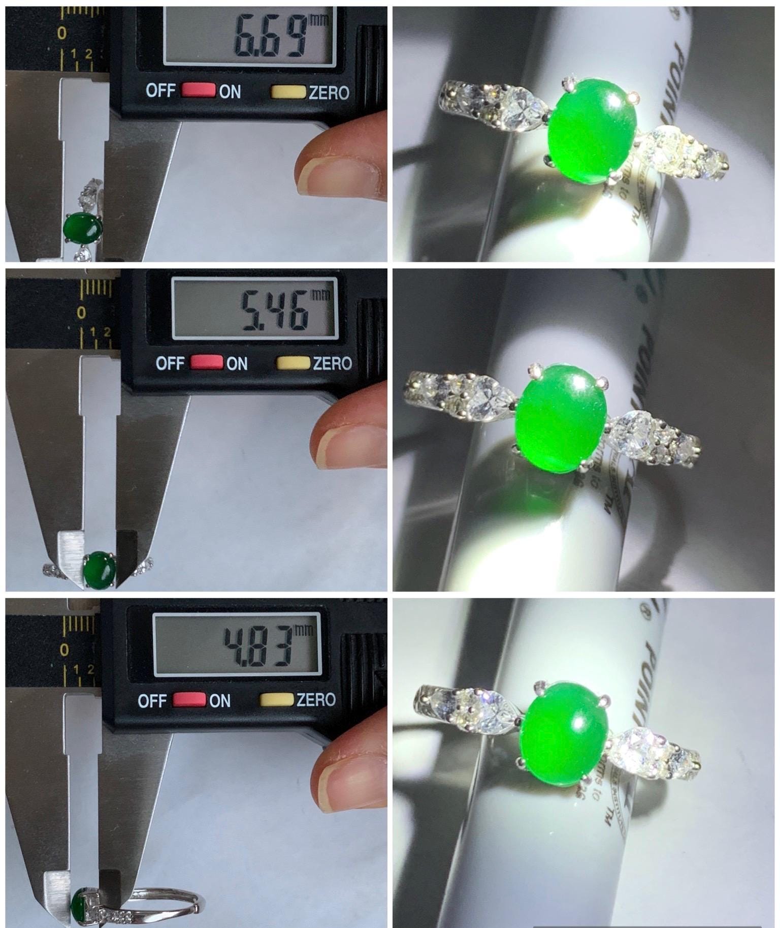 Natural Guatemalan Icy Translucent Vibrant Green Jadeite Oval Cabochon Ring Sterling Silver Size 7 Adjustable 天然冰危绿翡翠银镶戒指 MWL100