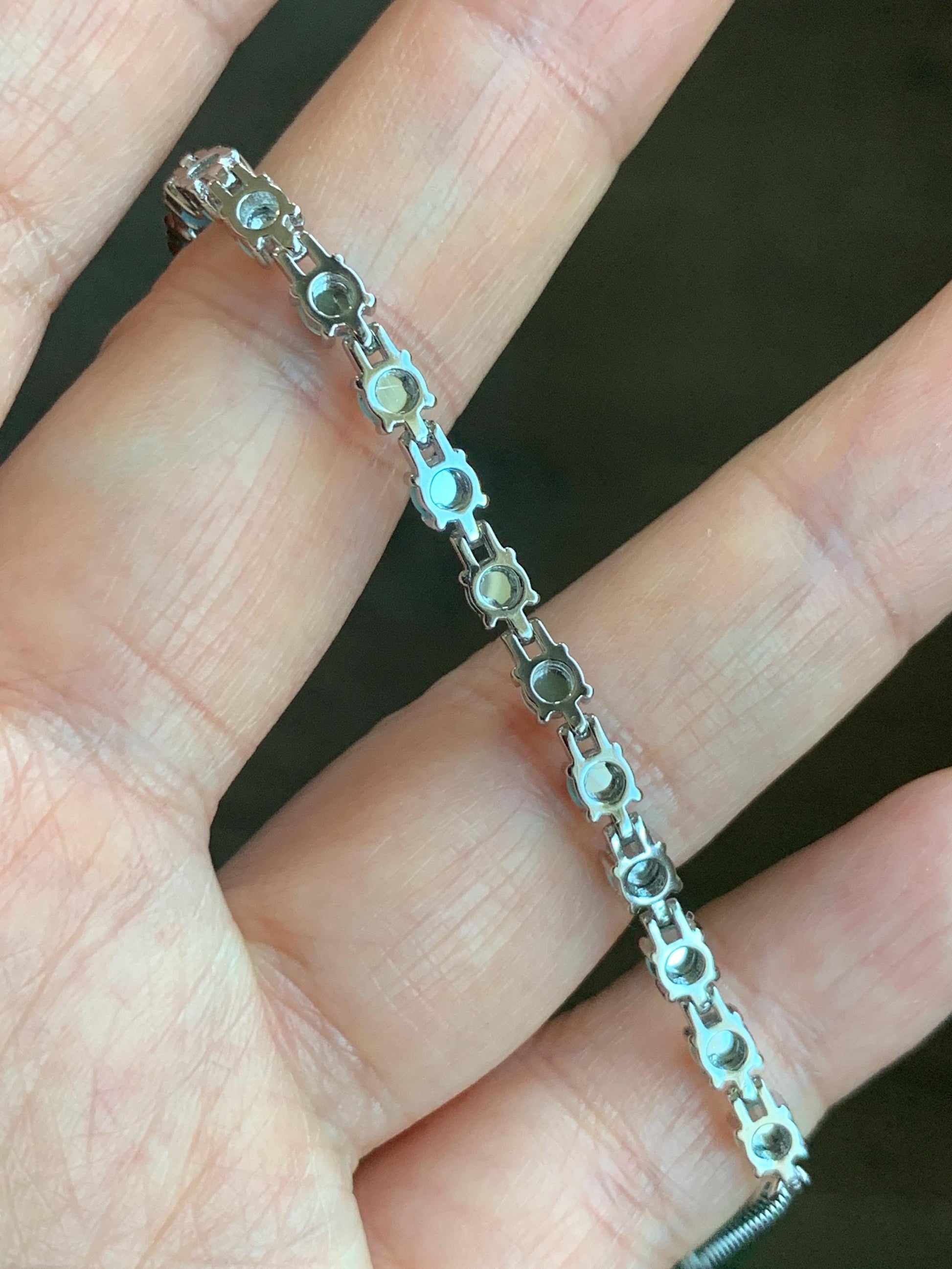 Natural Guatemalan Grade A Icy Highly Translucent Light Blue Jadeite Link Chain Style Bracelet Sterling Silver 6.25”-7.5” 4g 天然冰危浅蓝起光翡翠银镶手链