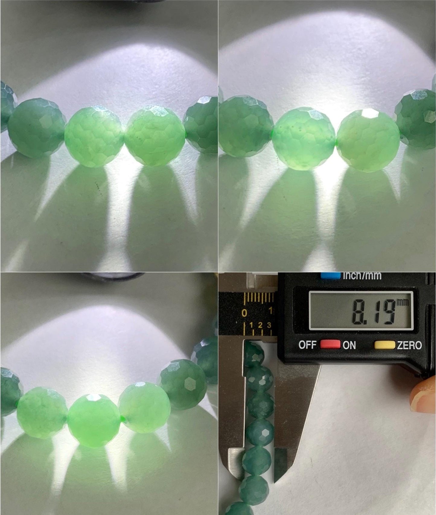 Natural Guatemalan Grade A Icy Translucent Dusty Teal Green Faceted Jadeite Beaded Bracelet Stretchy 8mm 6.75" 20g 天然冰危暗绿翡翠切割面圆珠手串 QGL138