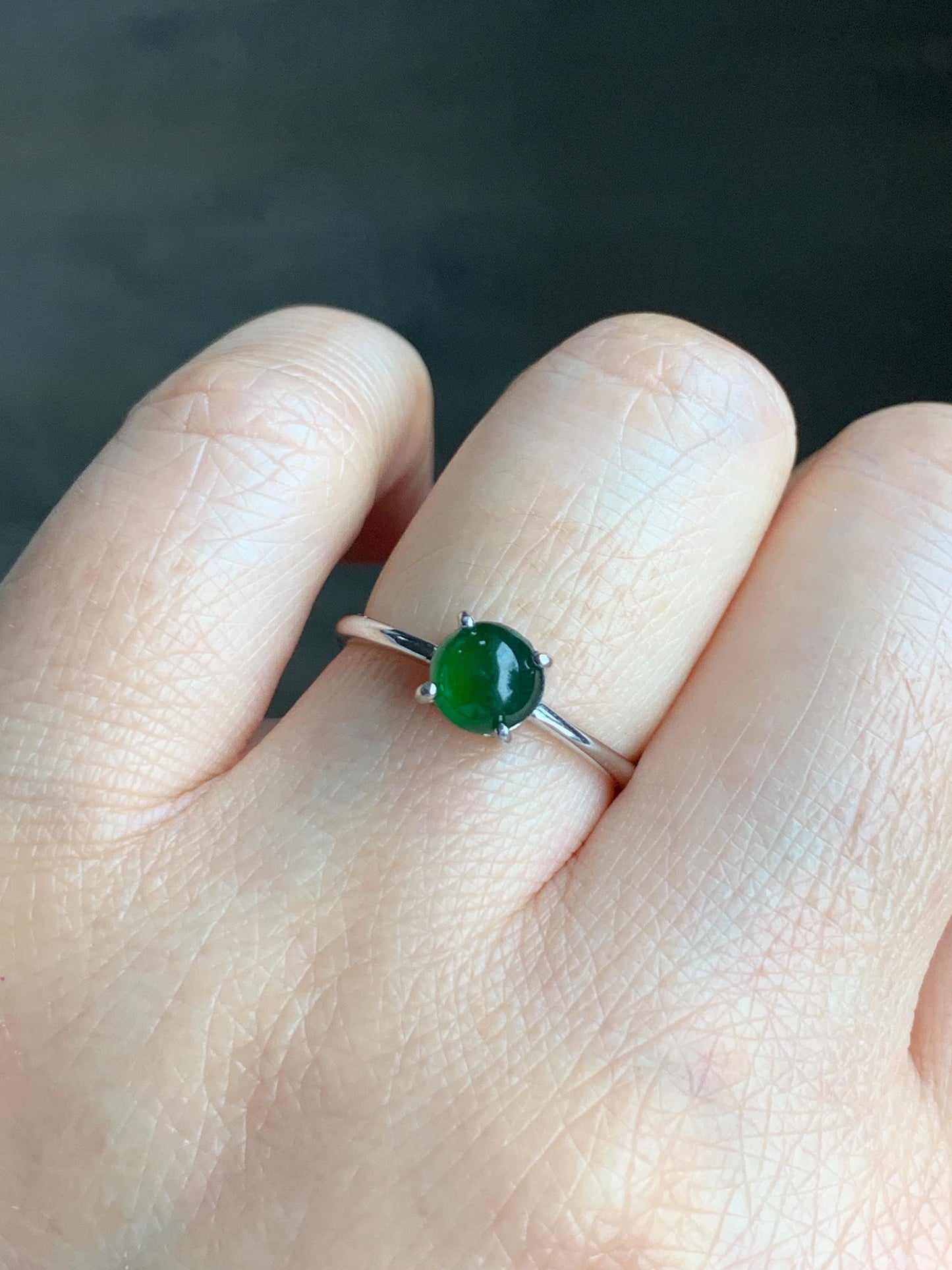 Natural Guatemalan Grade A Icy Translucent Vibrant Green Jadeite Solitaire Style Ring Sterling Silver Size Adjustable
