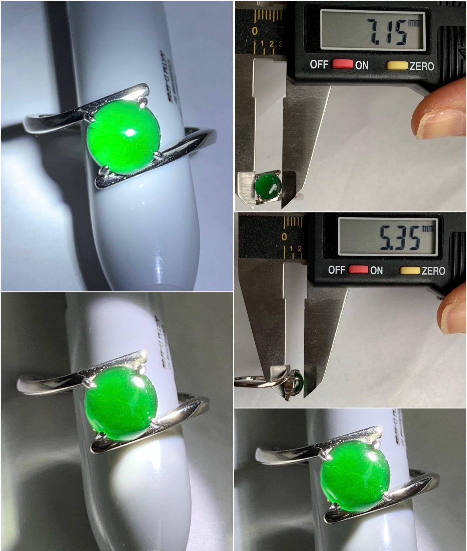 Natural Guatemalan Grade A Icy Translucent Vibrant Green Jadeite Solitaire Style Ring Sterling Silver Size Adjustable 天然冰危绿翡翠银镶戒指 WLDD68