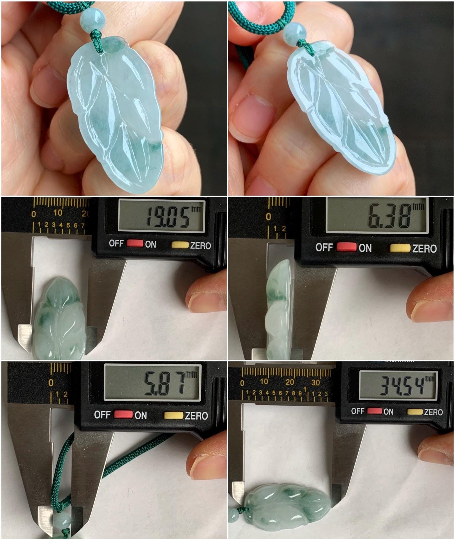 Natural Grade A Icy Translucent Gelatinous Green Marbled Jadeite Leaf Pendant Rope Necklace 25" Adjustable 8g 天然老种冰晴飘花翡翠大叶有成吊坠项链
