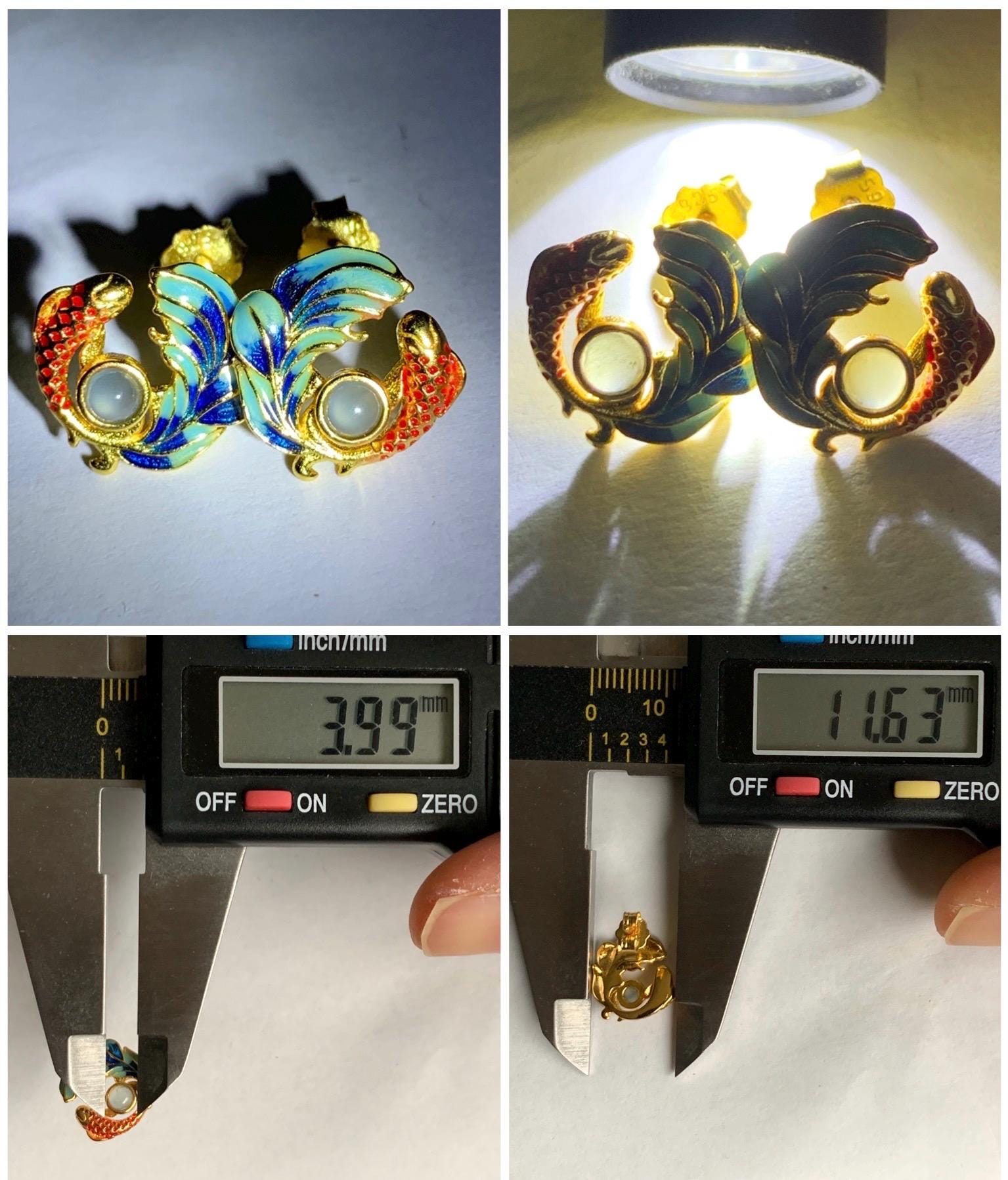 Natural Guatemalan Grade A Icy Highly Translucent Jadeite Koi Fish Stud Earrings Enamel Sterling Silver 天然冰危淡蓝翡翠蛋面锦鲤烤漆银镶耳钉 JLL60