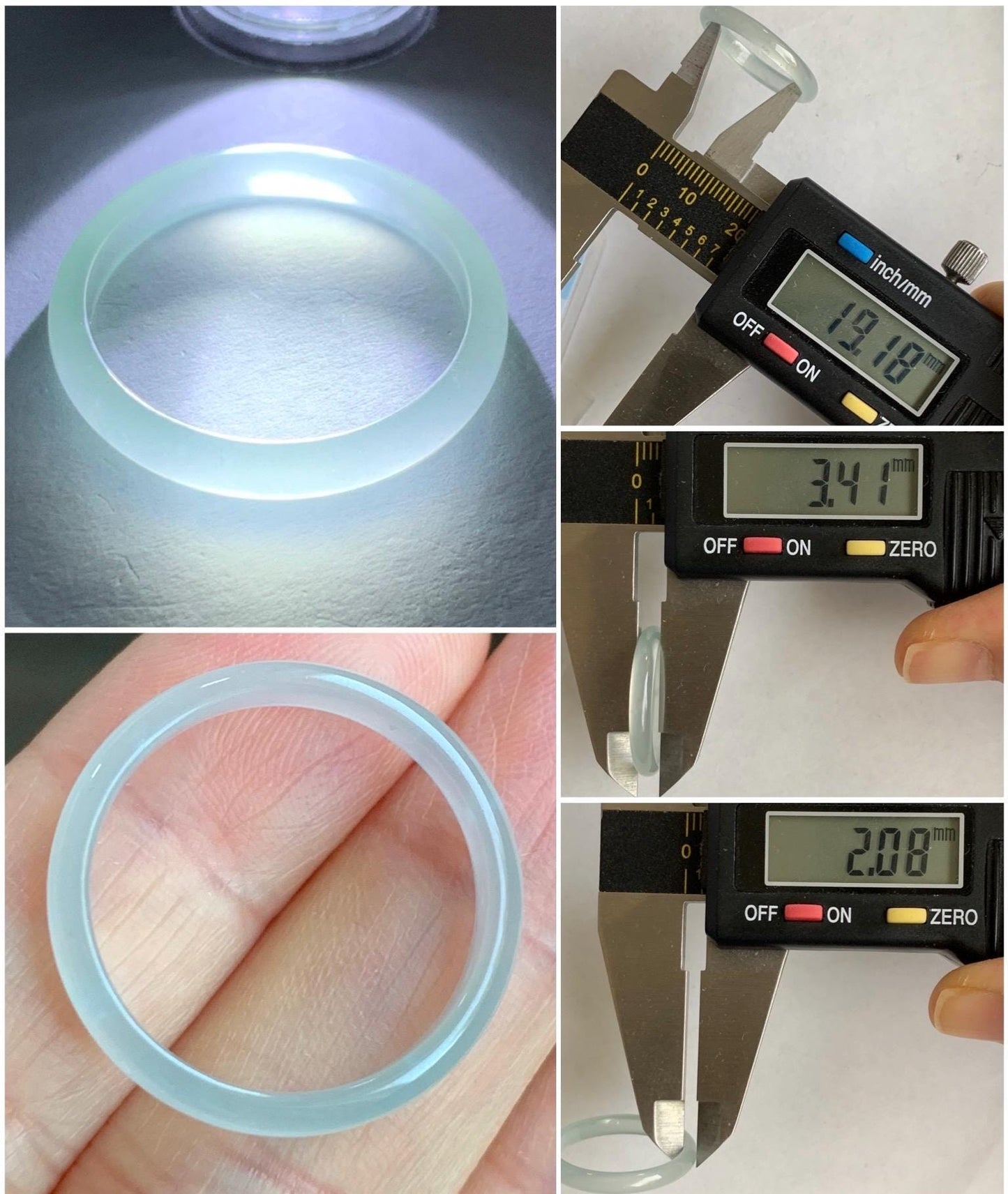 Natural Grade A Guatemalan Icy Highly Translucent Pastel Teal Green Jadeite Band Ring Size 9.25 US 天然冰危起光浅绿翡翠戒圈 BWL138A