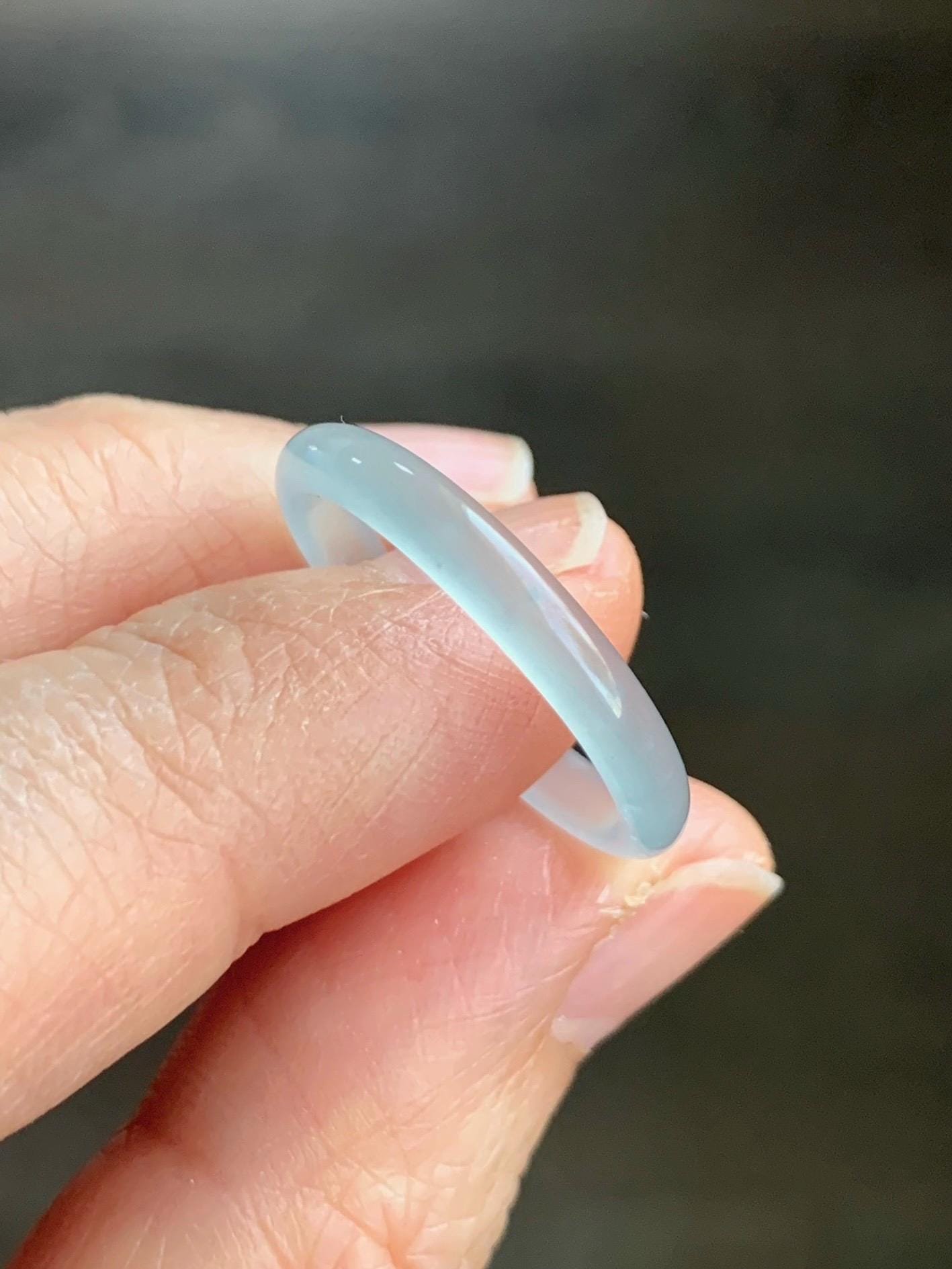 Natural Grade A Guatemalan Icy Highly Translucent Pastel Teal Green Jadeite Band Ring Size 9.25 US 天然冰危起光浅绿翡翠戒圈