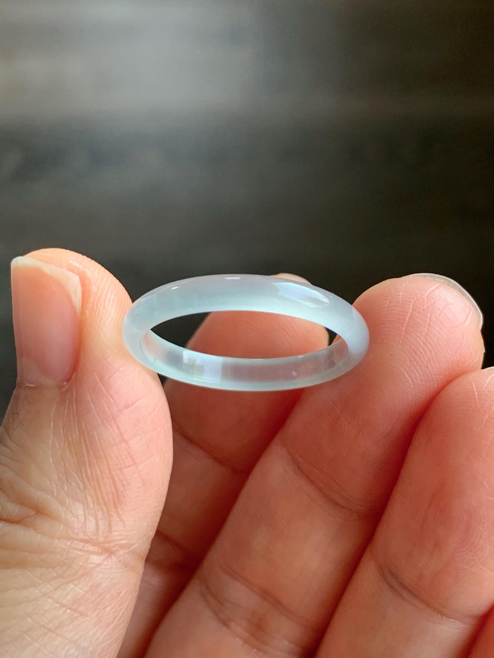 Natural Grade A Guatemalan Icy Highly Translucent Pastel Teal Green Jadeite Band Ring Size 9.25 US