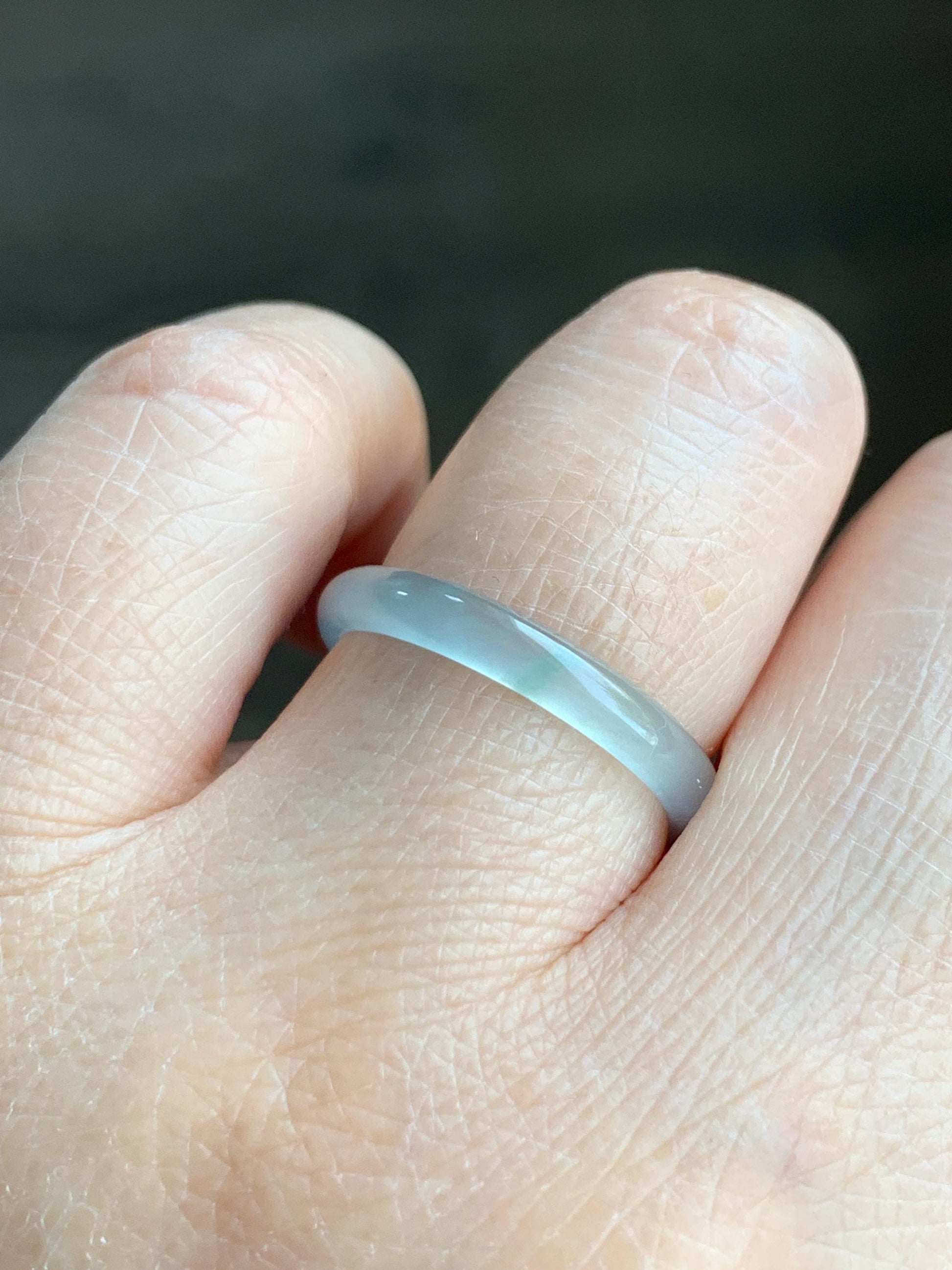Natural Grade A Guatemalan Icy Highly Translucent Pastel Teal Blue Jadeite Band Ring Size 7.75 US