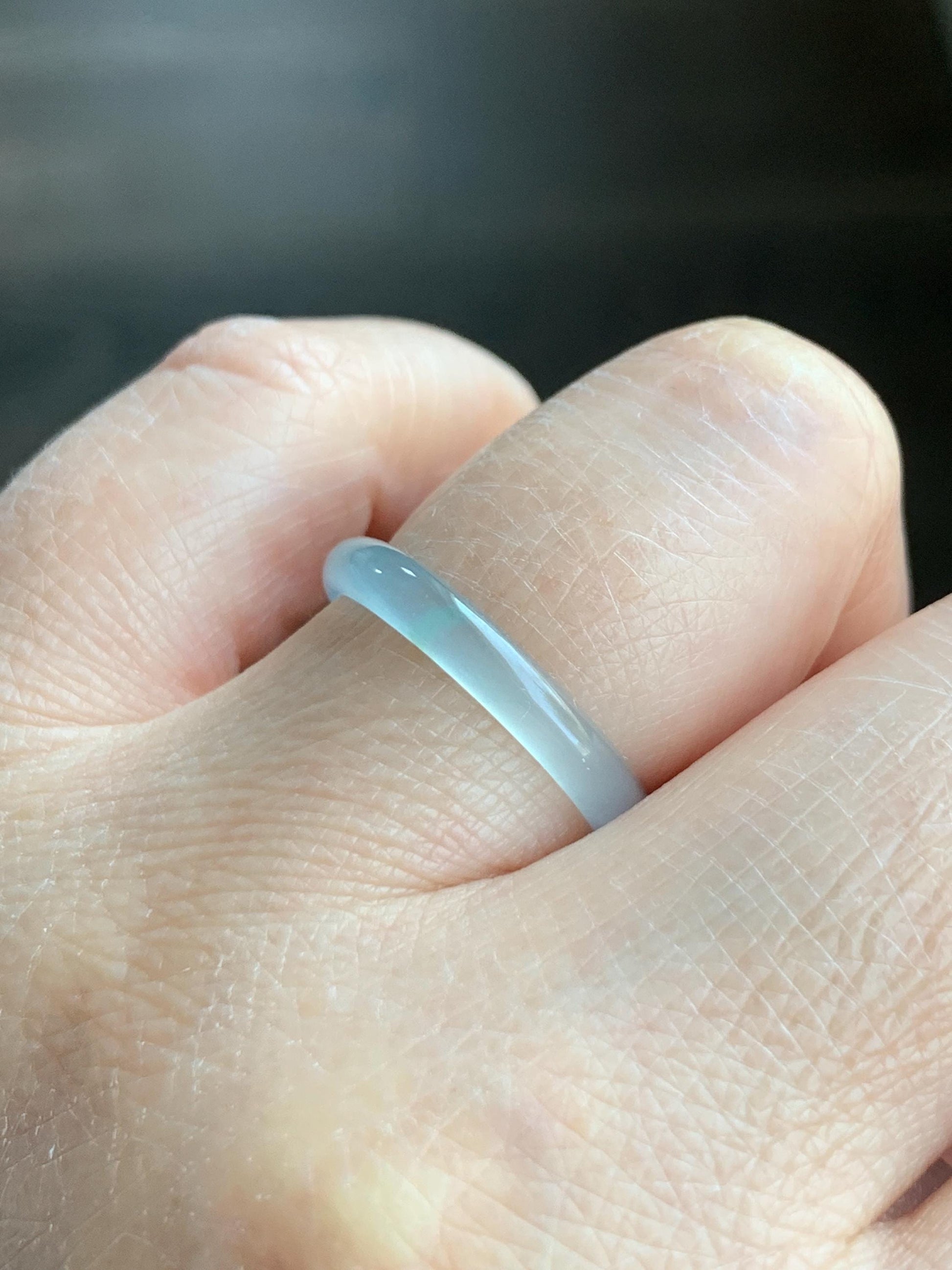Natural Grade A Guatemalan Icy Highly Translucent Pastel Teal Blue Jadeite Band Ring Size 7.75 US