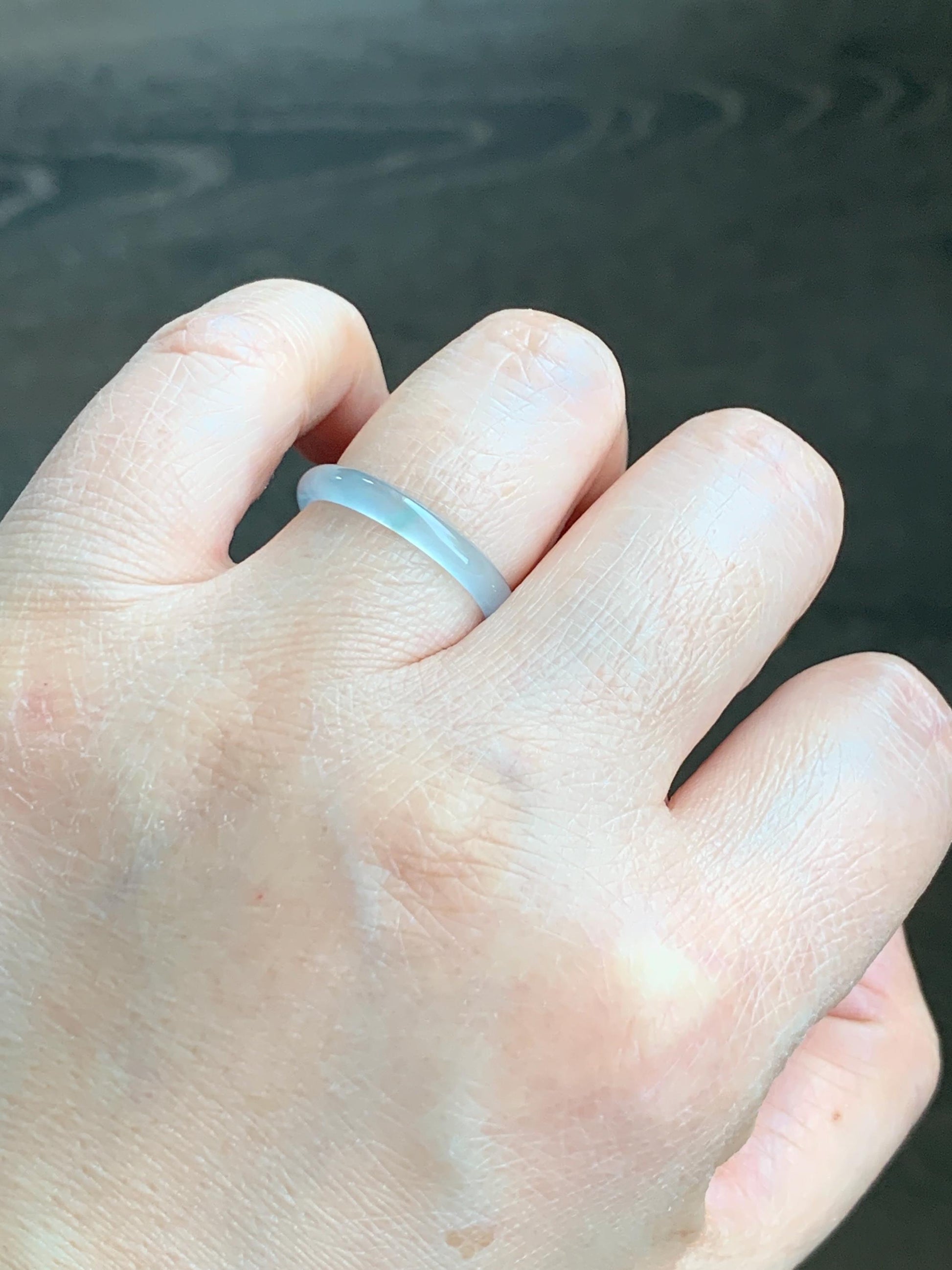 Natural Grade A Guatemalan Icy Highly Translucent Pastel Teal Blue Jadeite Band Ring Size 7.75 US