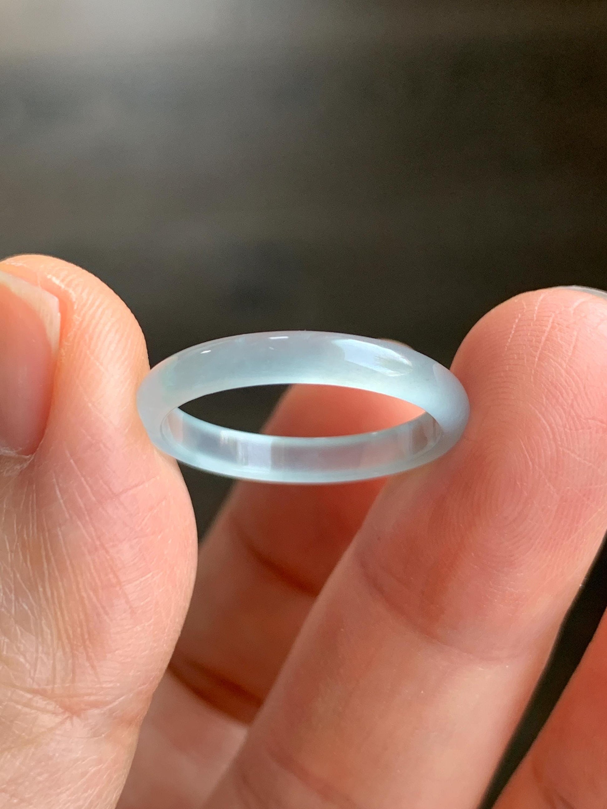 Natural Grade A Guatemalan Icy Highly Translucent Pastel Teal Blue Jadeite Band Ring Size 7.75 US