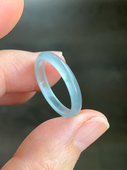 Natural Grade A Guatemalan Icy Highly Translucent Pastel Teal Blue Jadeite Band Ring Size 7.75 US 天然冰危起光浅蓝翡翠戒圈