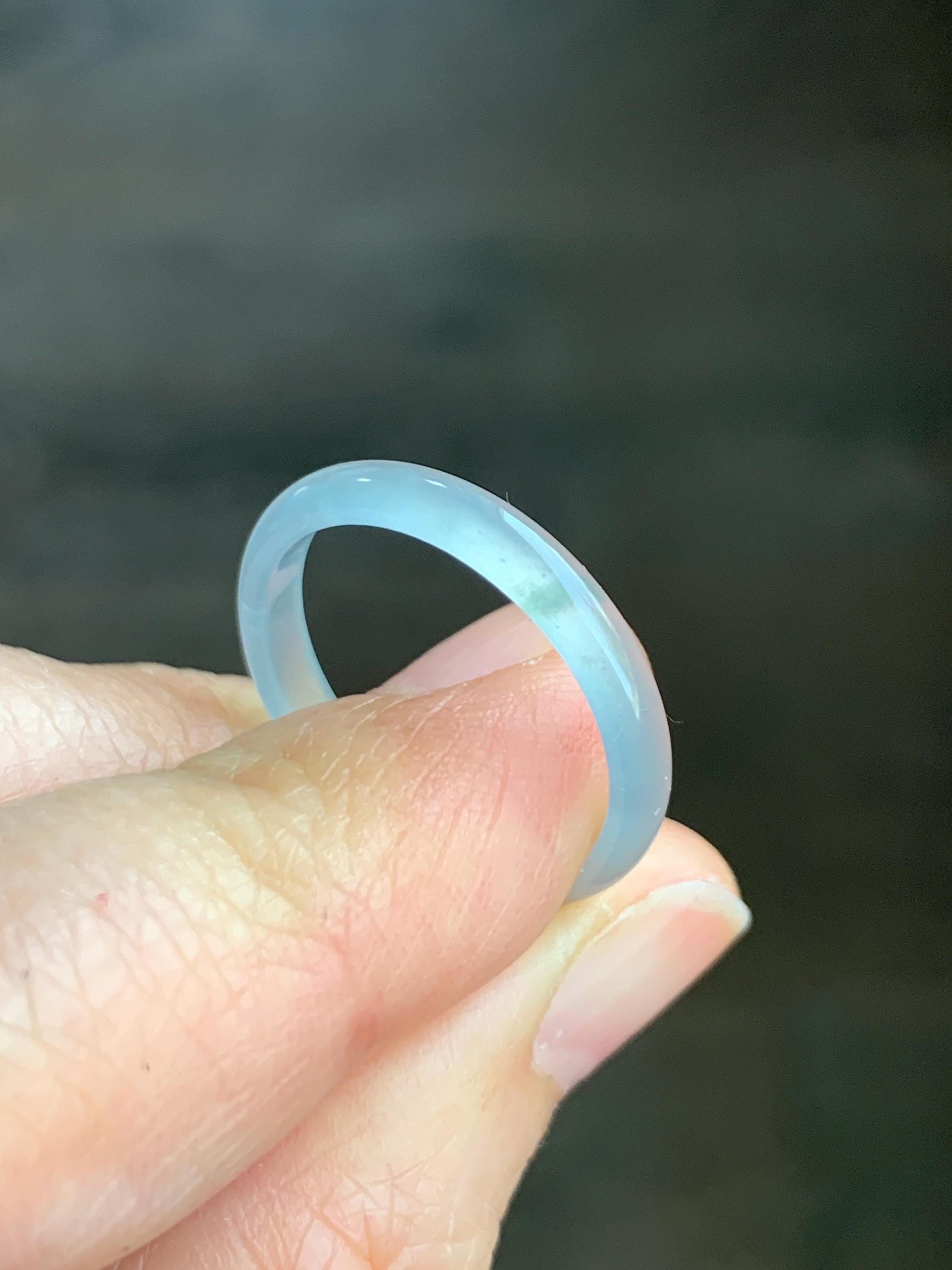 Natural Grade A Guatemalan Icy Highly Translucent Pastel Teal Blue Jadeite Band Ring Size 7.75 US