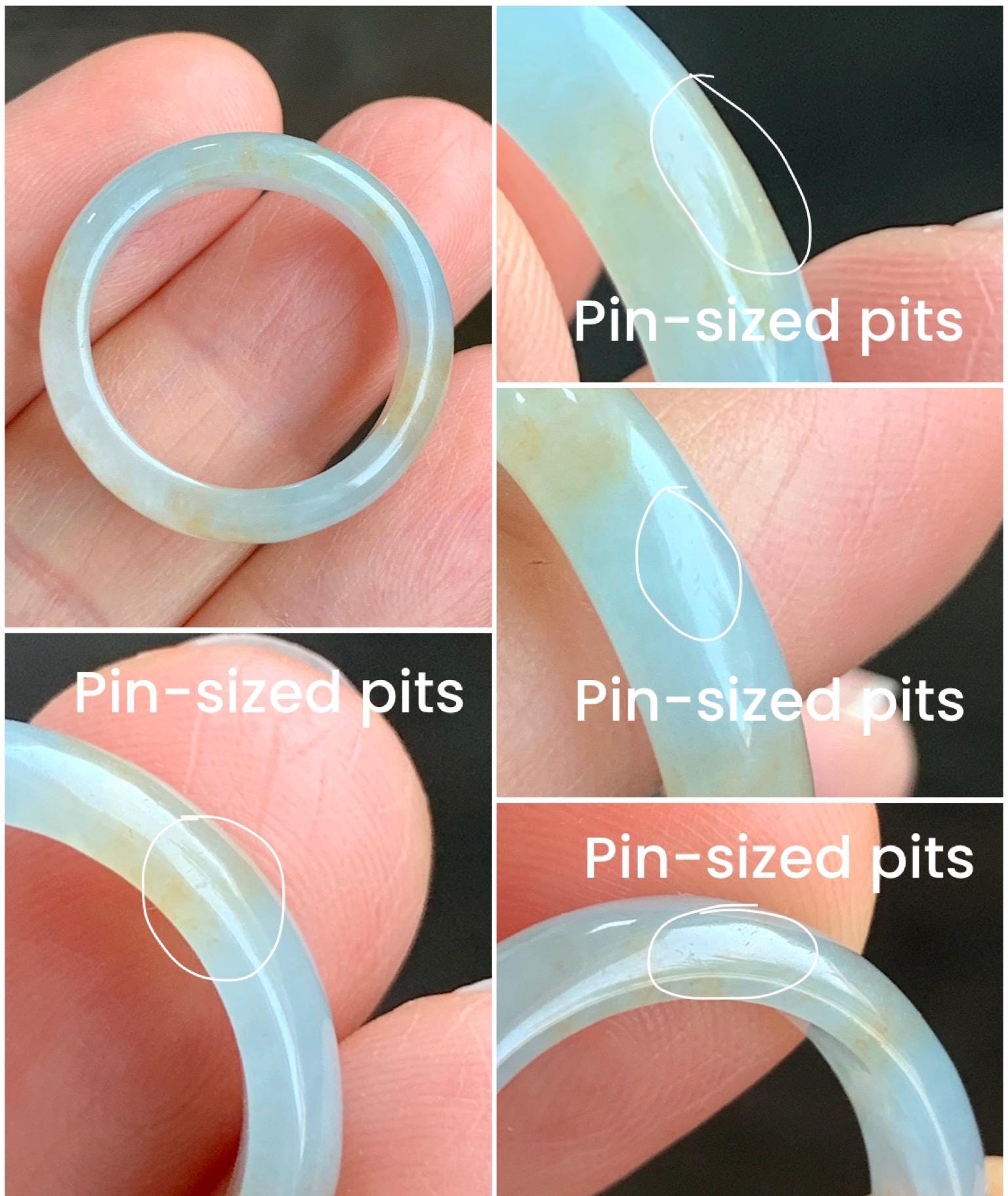 Natural Grade A Icy Translucent Bicolored Pastel Blue Golden Yellow Marbled Jadeite Band Ring Size 8.5 US 天然冰胶浅蓝撒金翡翠戒圈 SHS66