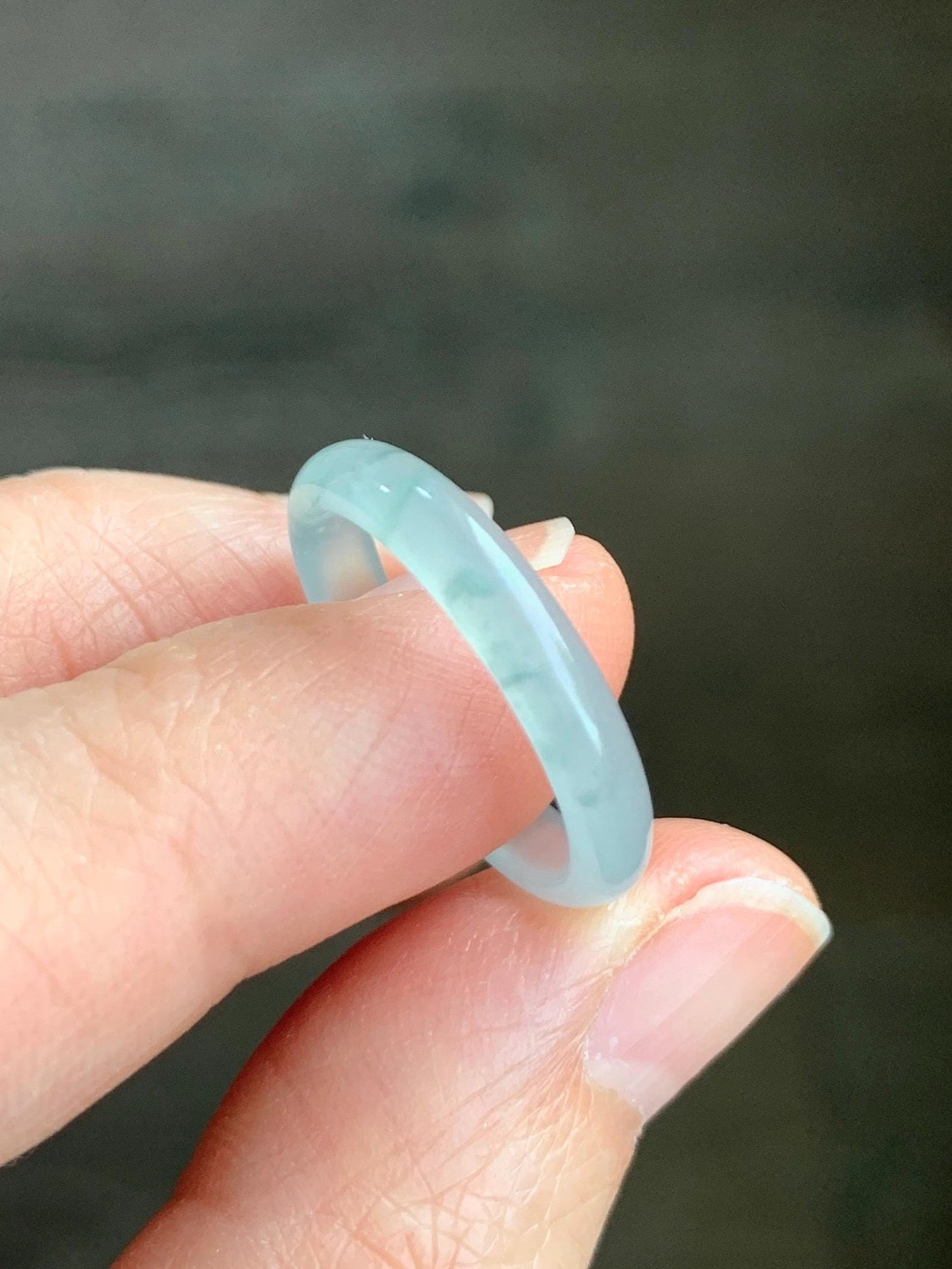 Natural Grade A Guatemalan Icy Highly Translucent Pastel Teal Green Jadeite Band Ring Size 7.75 US