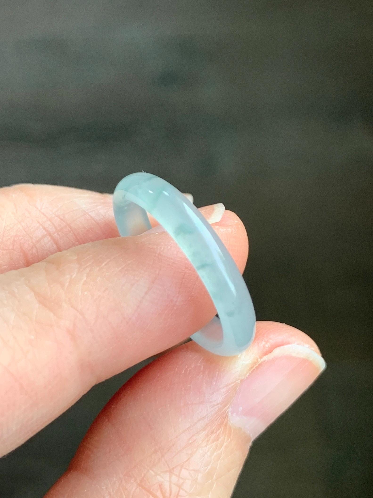 Natural Grade A Guatemalan Icy Highly Translucent Pastel Teal Green Jadeite Band Ring Size 7.75 US