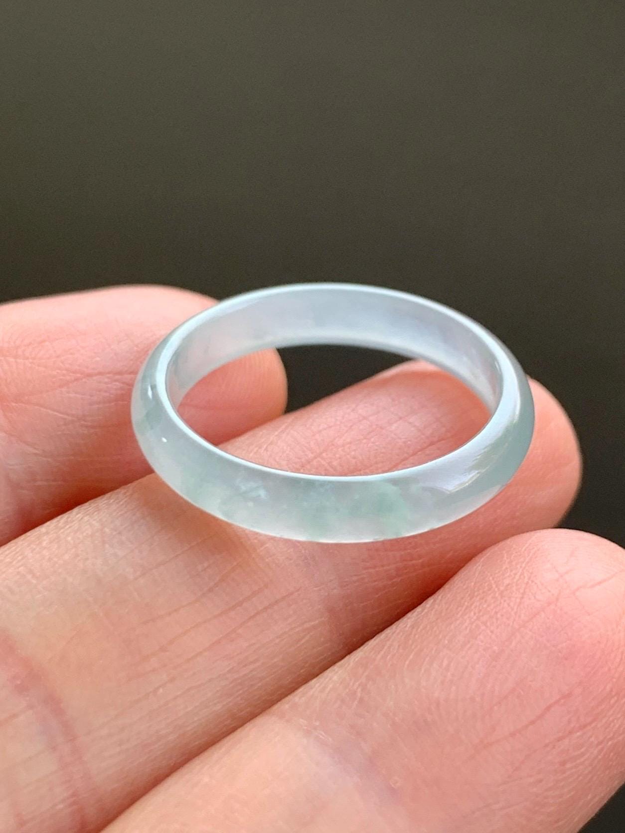Natural Grade A Guatemalan Icy Highly Translucent Pastel Teal Green Jadeite Band Ring Size 7.75 US