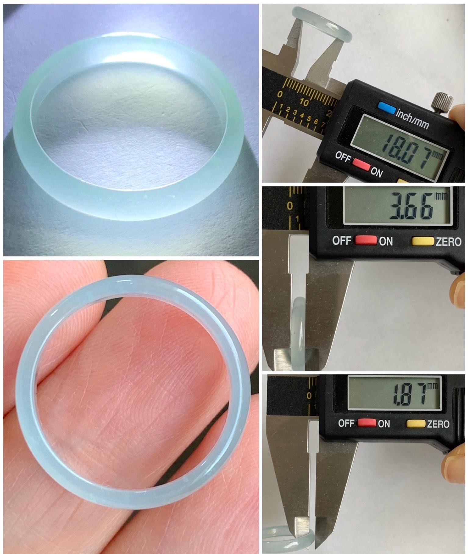 Natural Grade A Guatemalan Icy Highly Translucent Pastel Teal Green Jadeite Band Ring Size 7.75 US 天然冰危起光浅绿翡翠戒圈 QLW180B