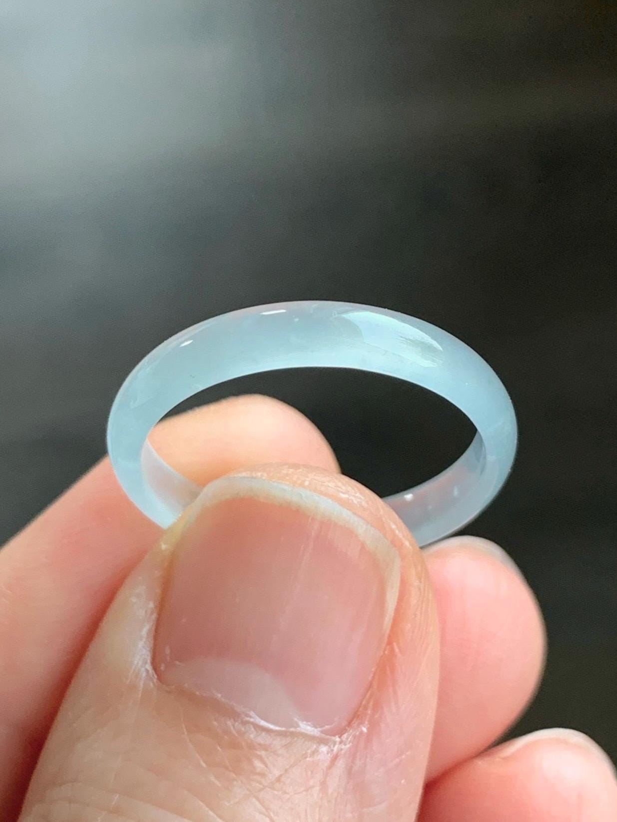 Natural Grade A Guatemalan Icy Highly Translucent Pastel Teal Green Jadeite Band Ring Size 7.75 US