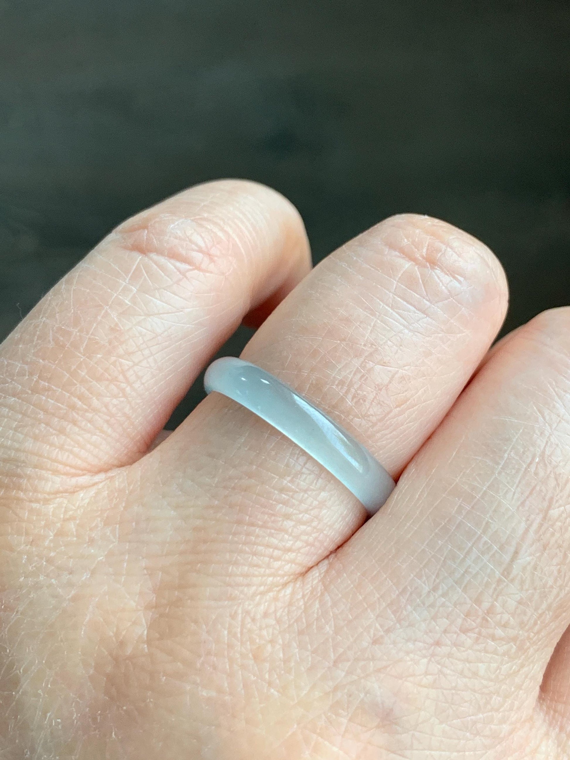 Natural Grade A Guatemalan Icy Highly Translucent Pastel Teal Green Jadeite Band Ring Size 7.75 US