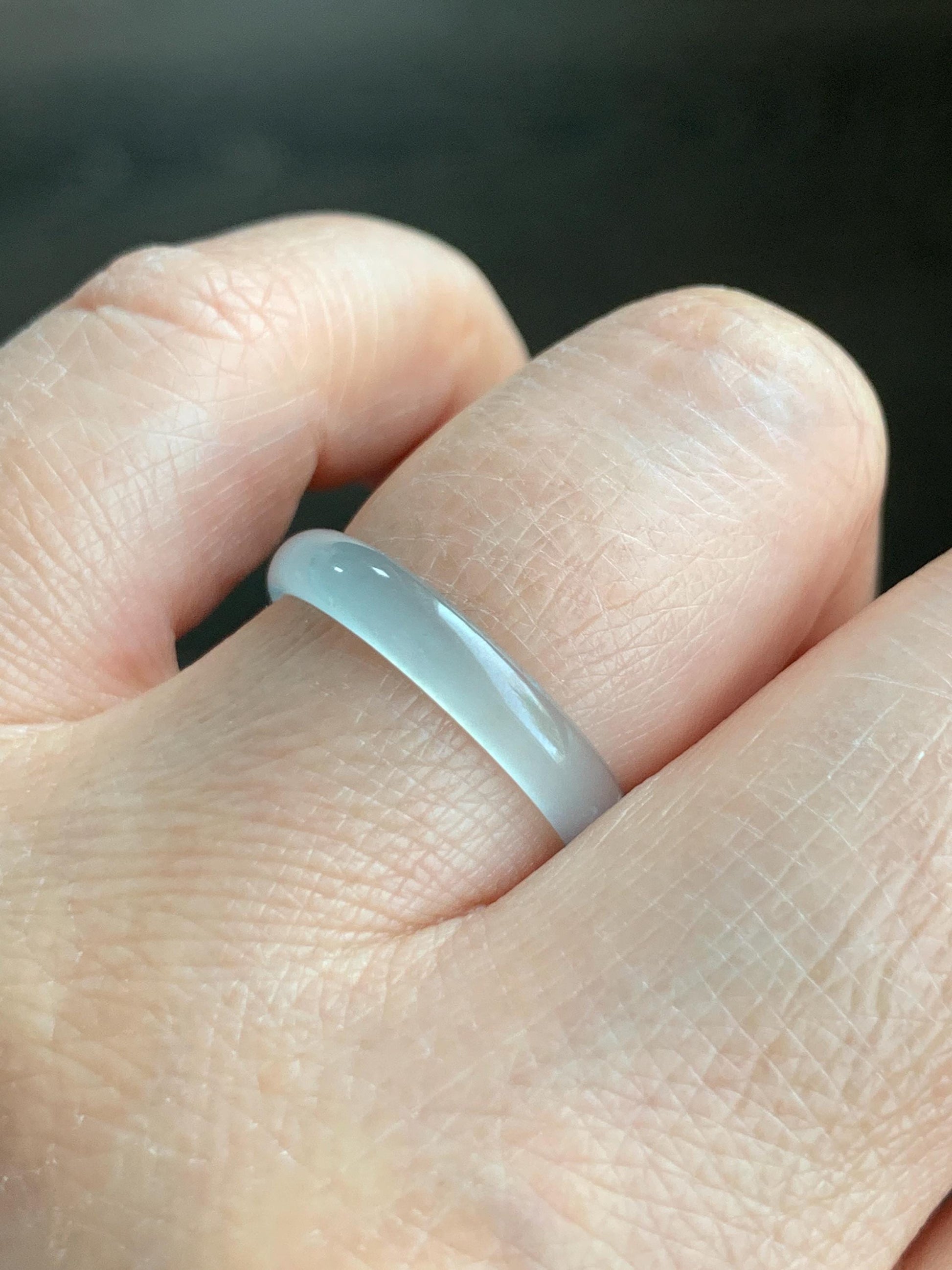 Natural Grade A Guatemalan Icy Highly Translucent Pastel Teal Green Jadeite Band Ring Size 7.75 US