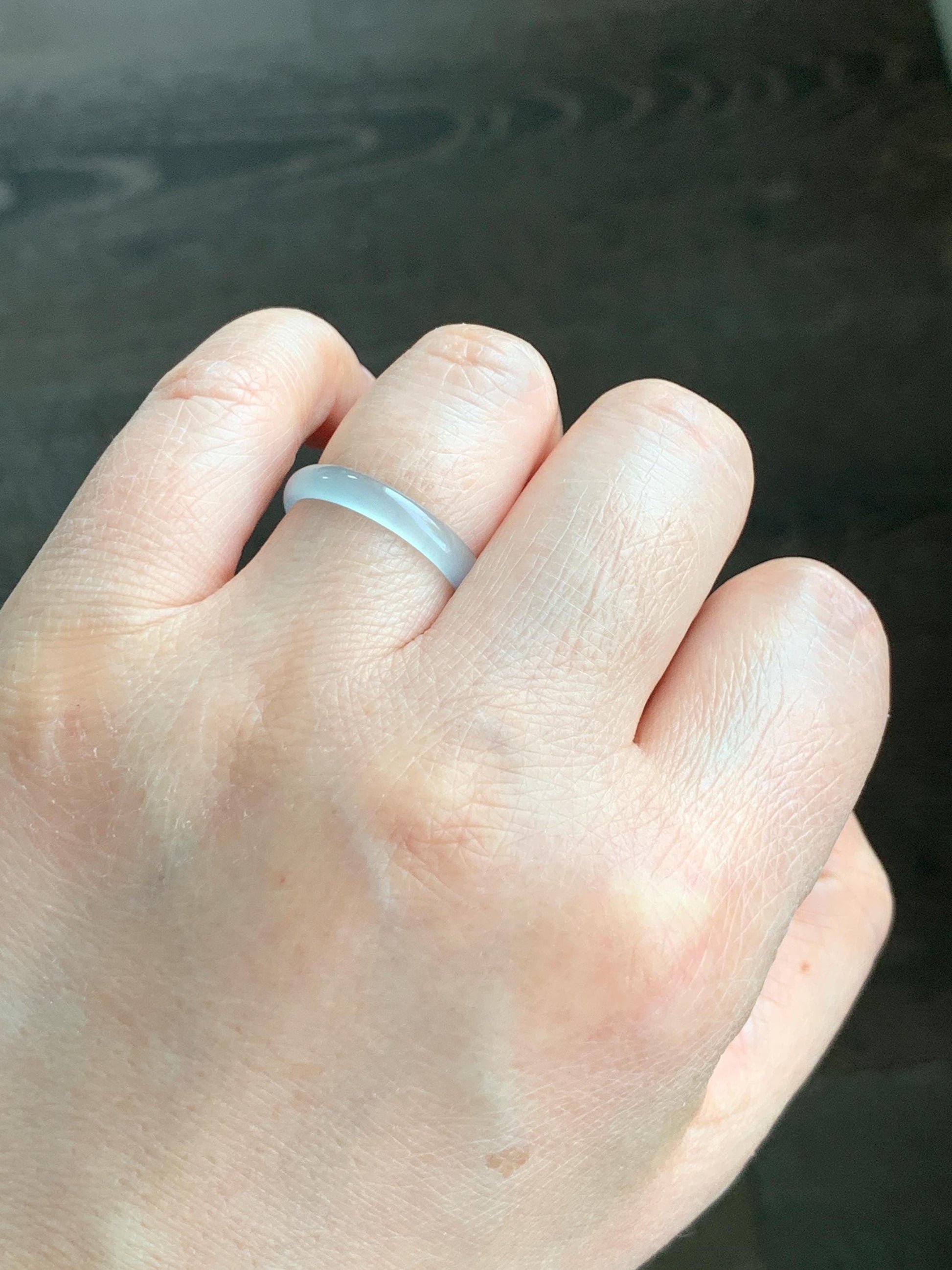 Natural Grade A Guatemalan Icy Highly Translucent Pastel Teal Green Jadeite Band Ring Size 7.75 US