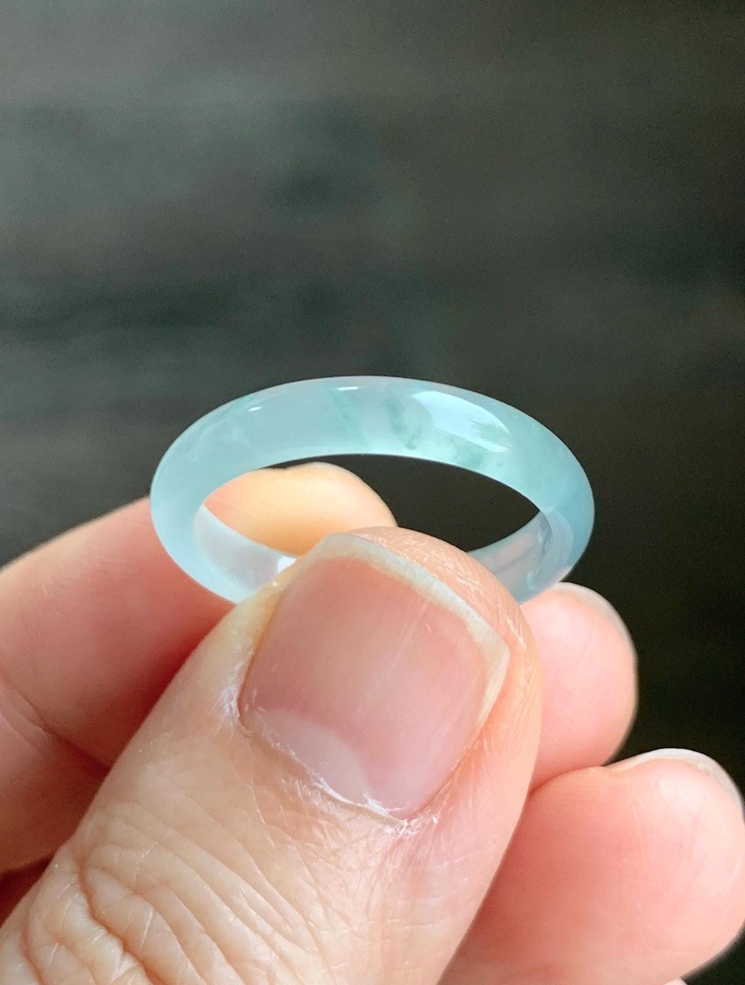 Natural Grade A Guatemalan Icy Highly Translucent Pastel Teal Green Jadeite Band Ring Size 7.75 US