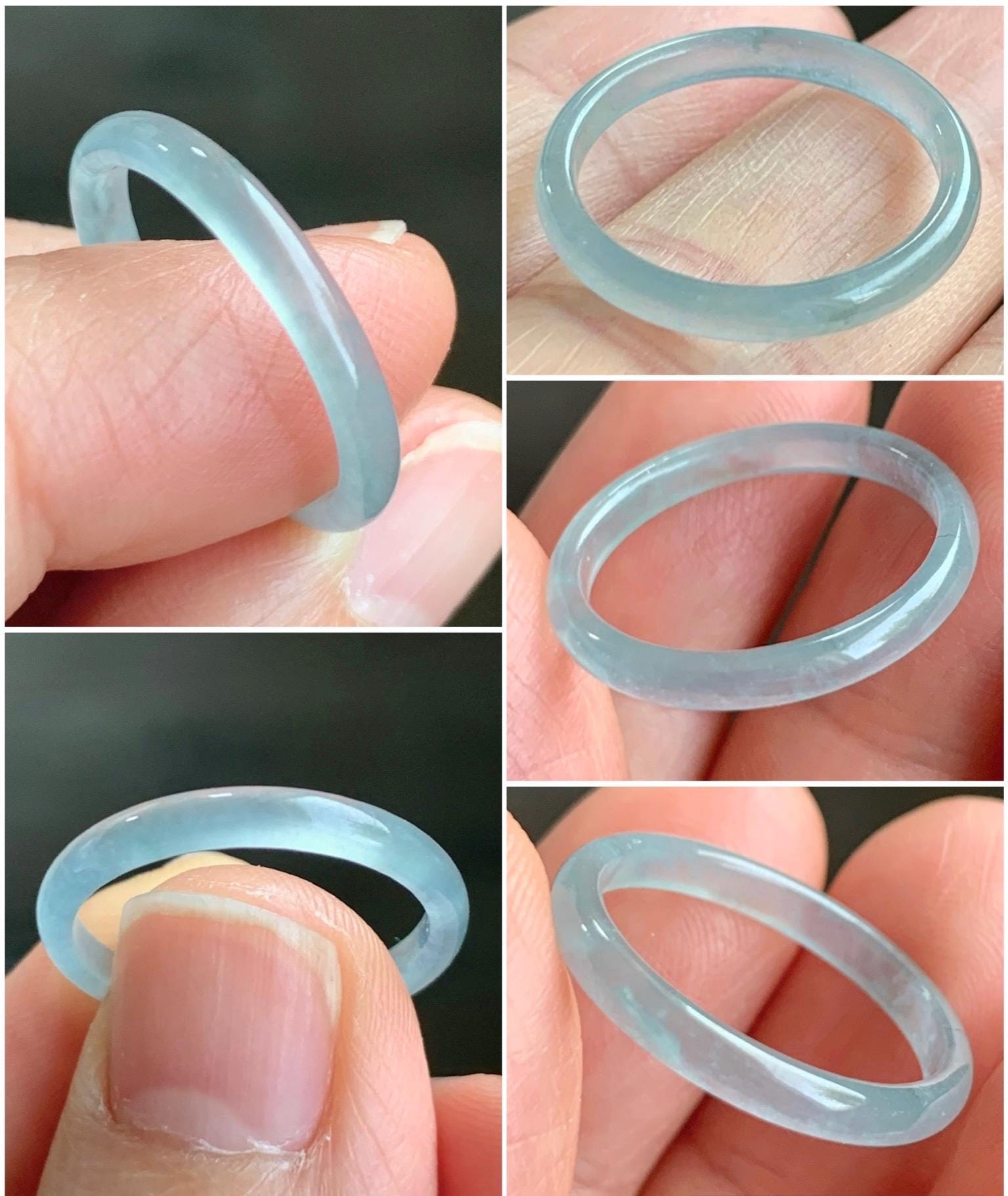 Natural Grade A Guatemalan Icy Highly Translucent Pastel Teal Green Jadeite Band Ring Size 7.25 US 天然冰危起光浅绿翡翠戒圈 QLW180C