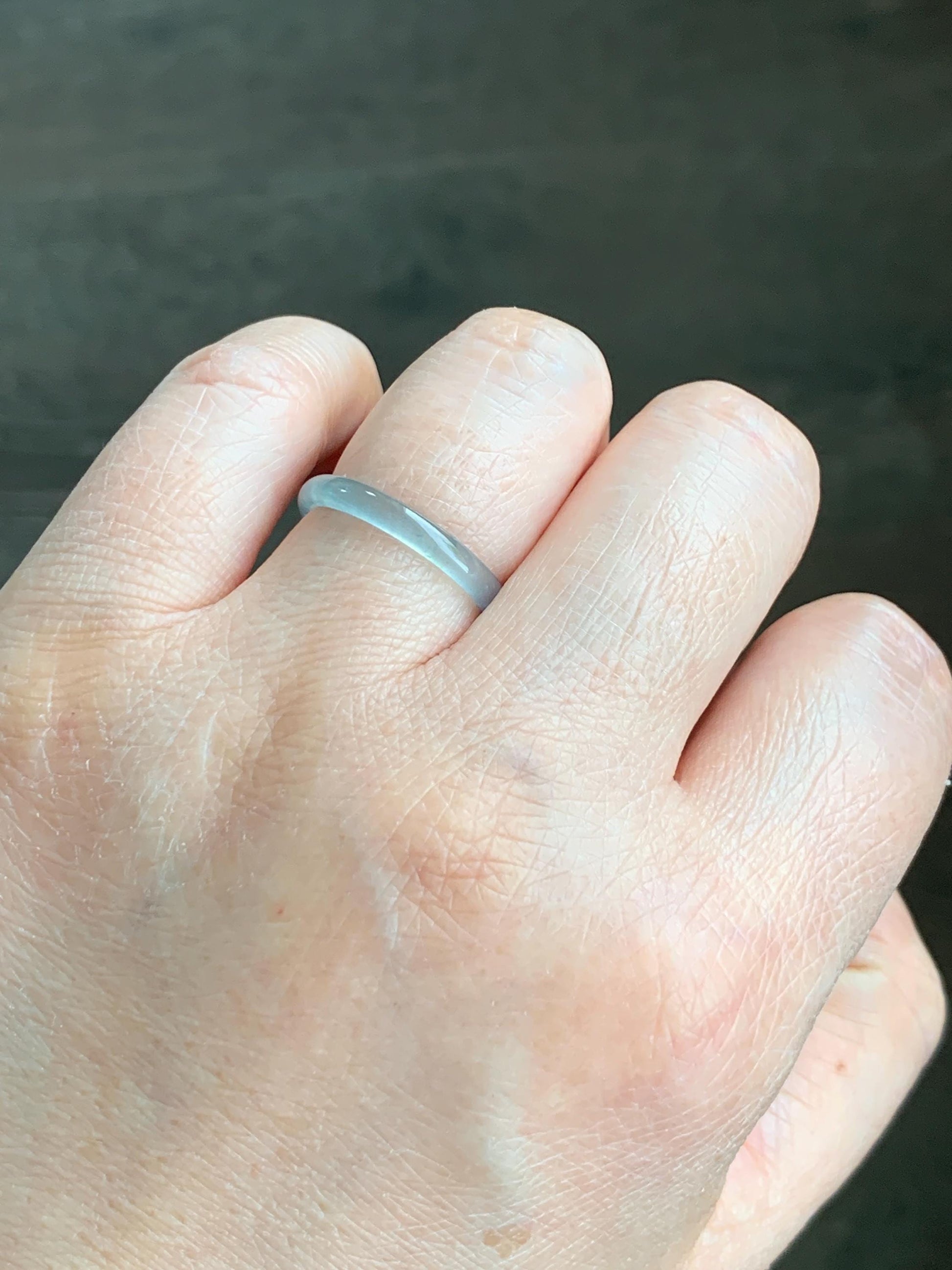 Natural Grade A Guatemalan Icy Highly Translucent Pastel Teal Green Jadeite Band Ring Size 7.25 US