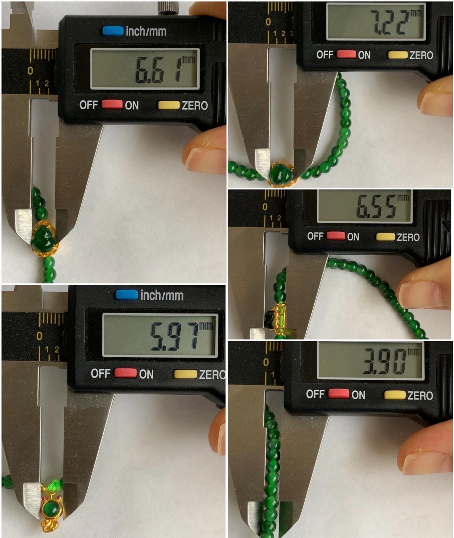Natural Guatemalan Icy Translucent Vibrant Green Jadeite Beads Gourd Goldfish Charms Beaded Bracelet Sterling Silver 6.75” 天然冰危绿翡翠葫芦小圆珠手串