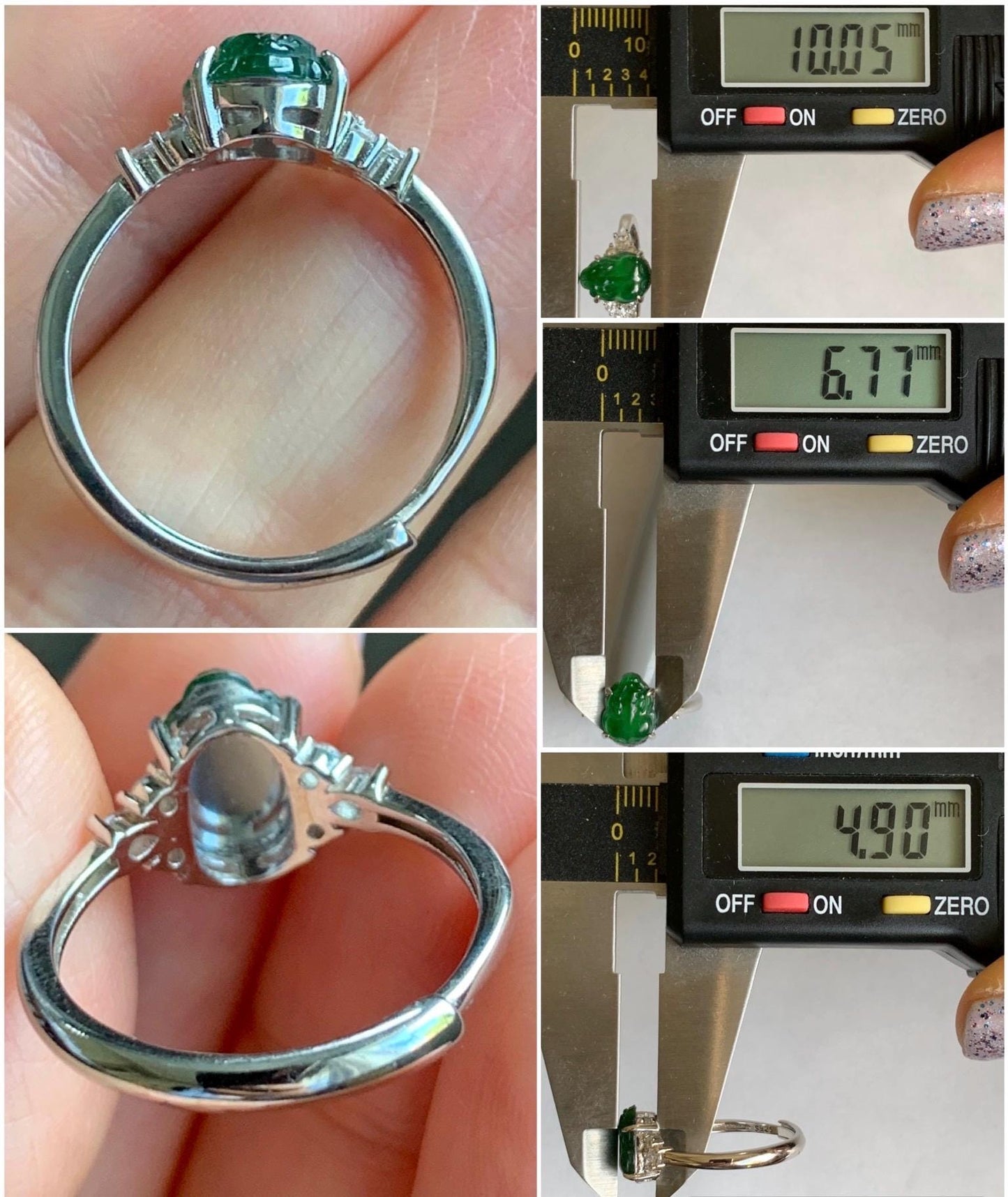 Natural Guatemalan Icy Translucent Vibrant Green Jadeite Carved Pixiu Ring S925 Sterling Silver Size 7 Adjustable 天然高冰危绿翡翠貔貅银镶戒指 WXP88