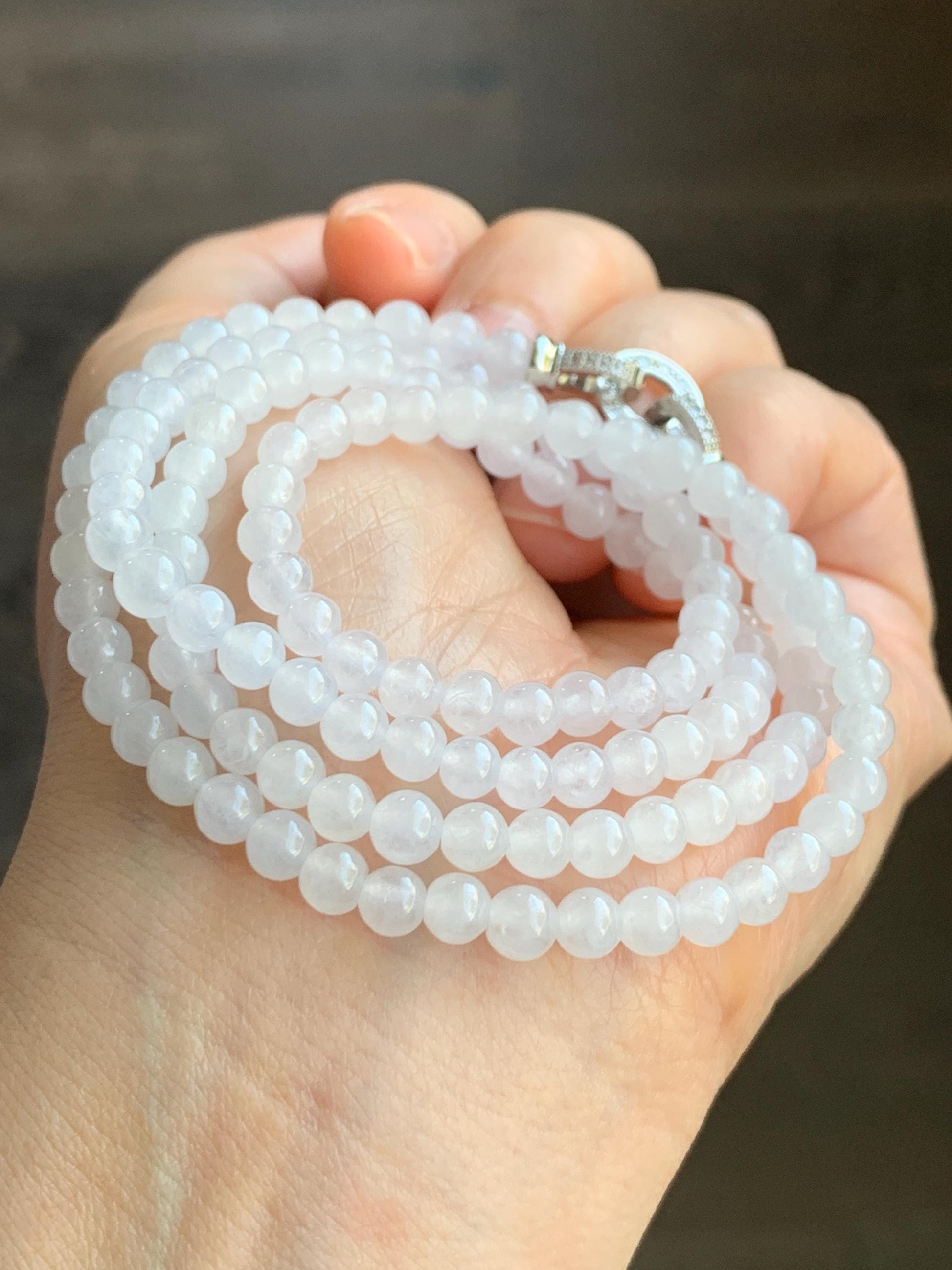 Certified Grade A Natural Icy Highly Translucent White Jadeite Round Beads Beaded Necklace 4.8mm 25.9g