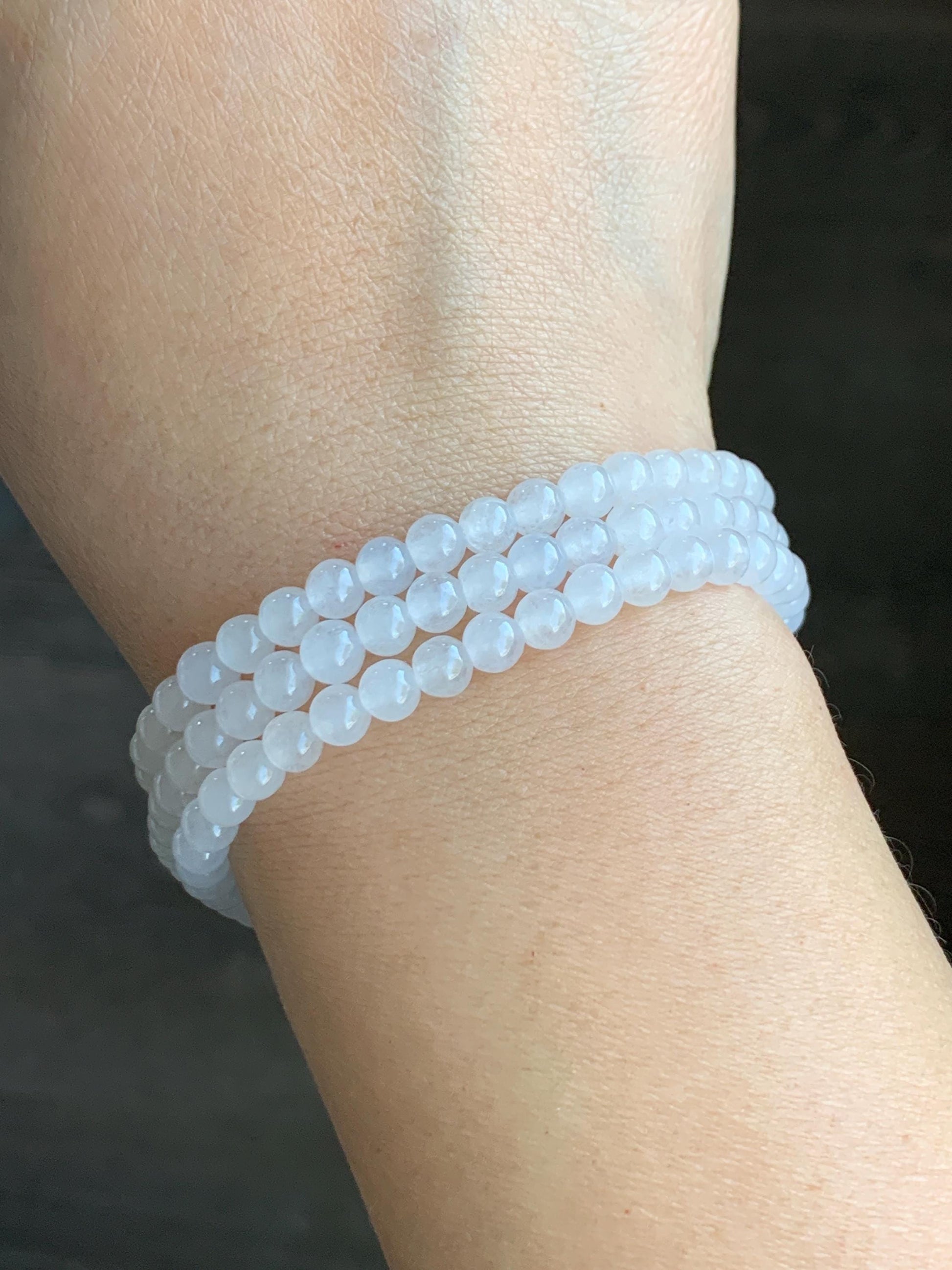 Certified Grade A Natural Icy Highly Translucent White Jadeite Round Beads Beaded Necklace 4.8mm 25.9g