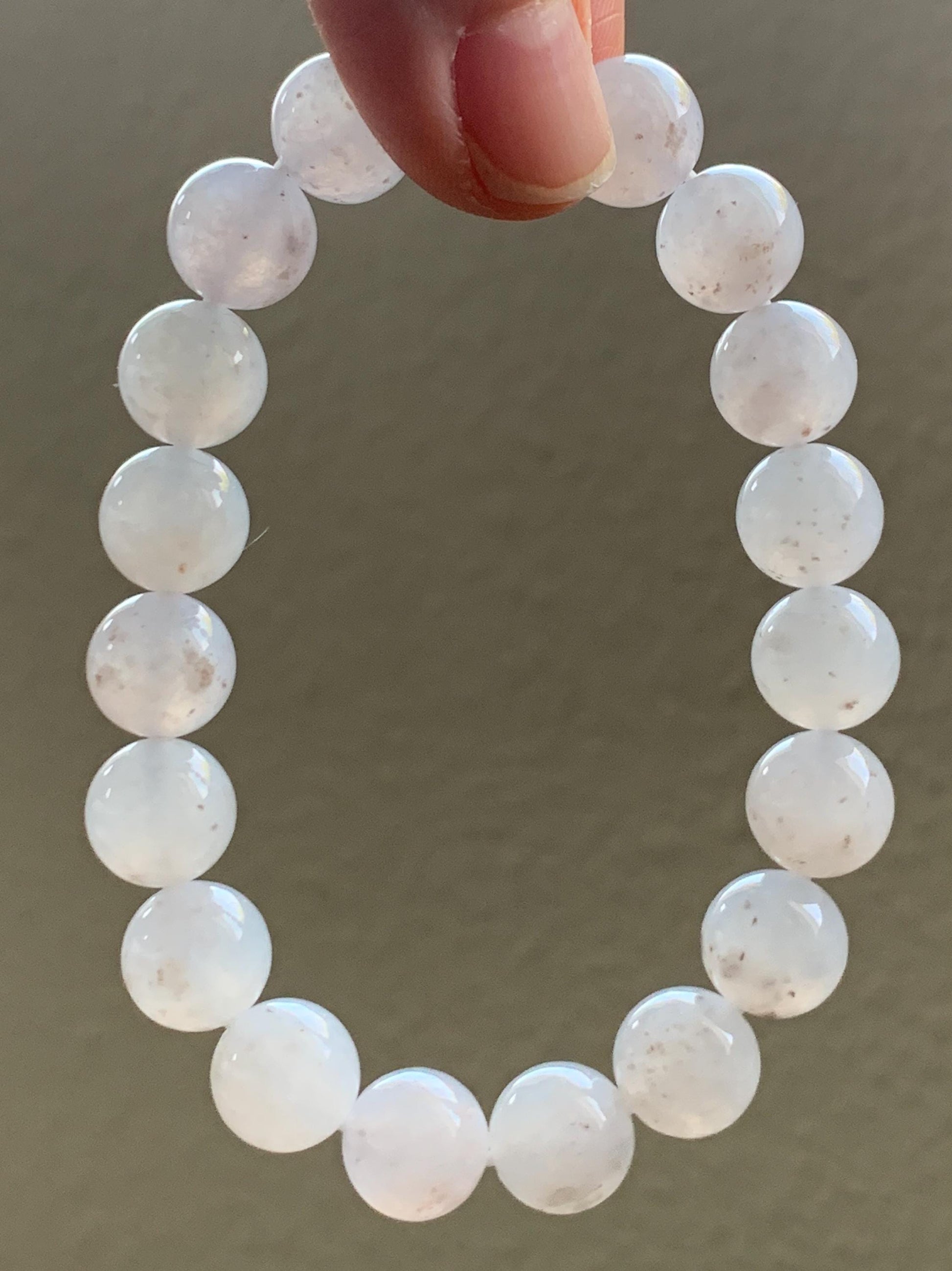 Certified Natural Grade A Icy Highly Translucent Gelatinous Pastel Dusty Rose Jadeite with dark yellow and gray marbling spots Large Beads Beaded Bracelet 10mm