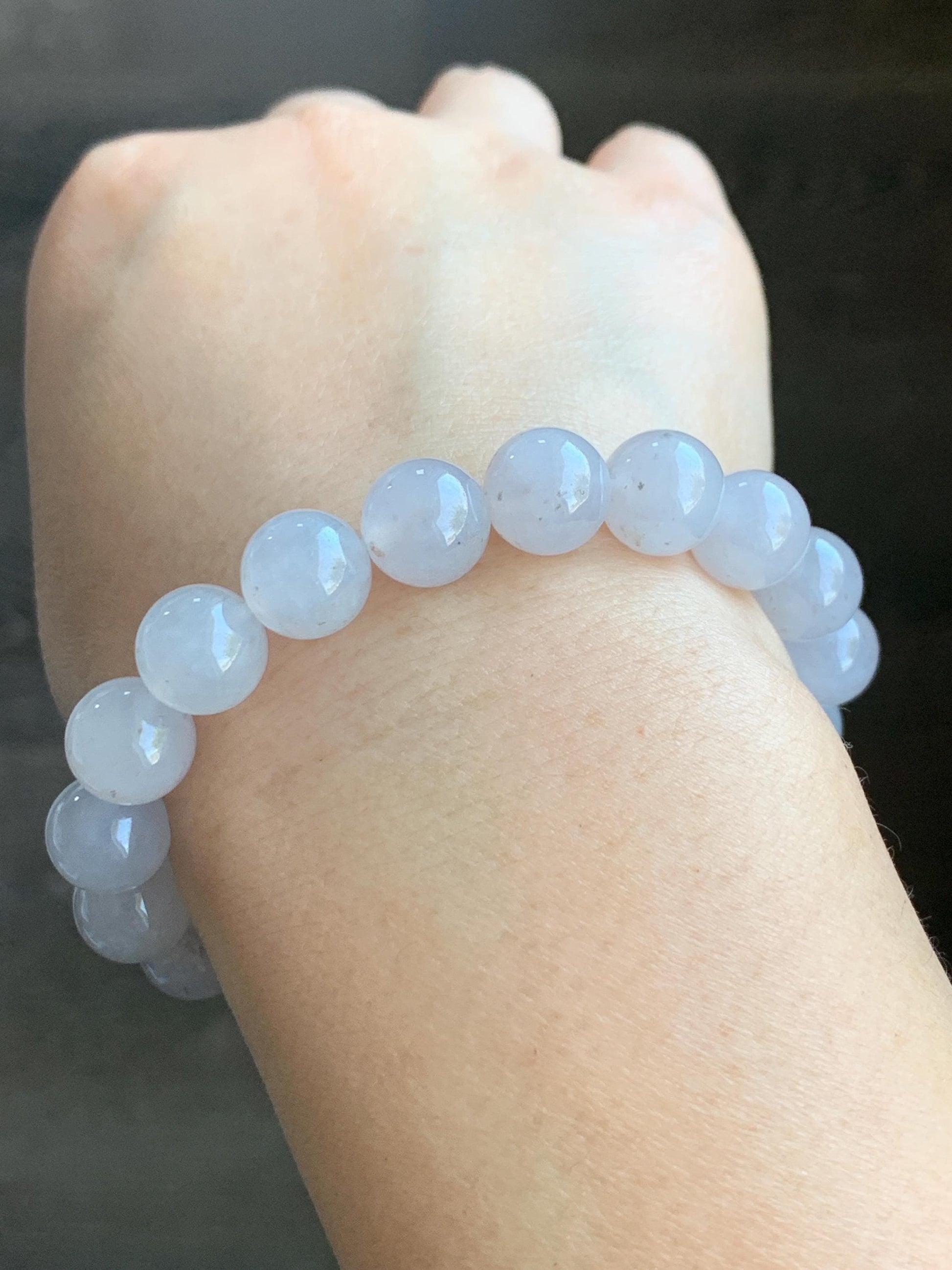 Certified Natural Grade A Icy Highly Translucent Gelatinous Pastel Dusty Rose Jadeite with dark yellow and gray marbling spots Large Beads Beaded Bracelet 10mm