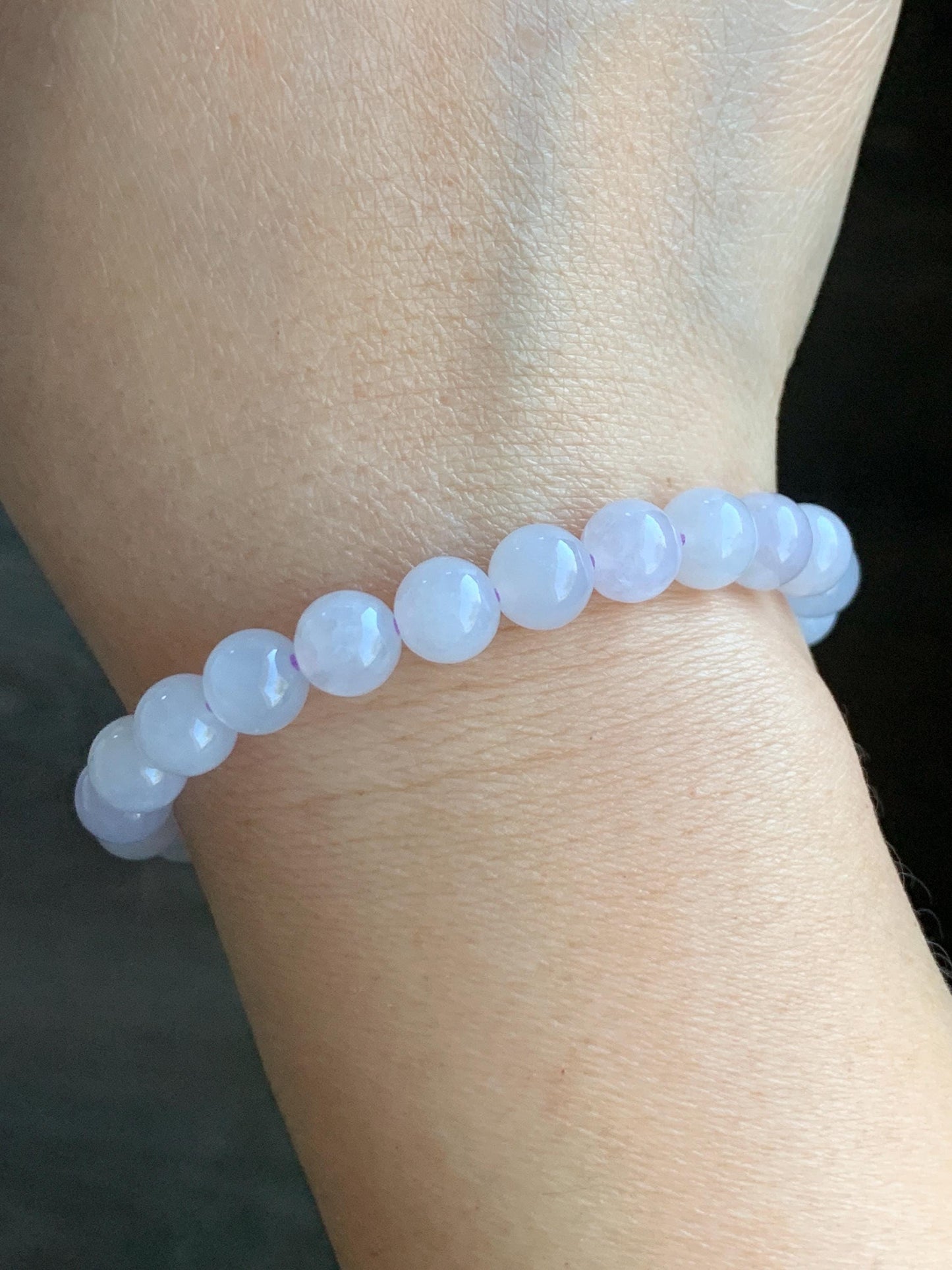 Natural Grade A Icy Translucent Gelatinous Jadeite w/ Pastel Lavender Undertone Round Beads Beaded Bracelet 7.7mm