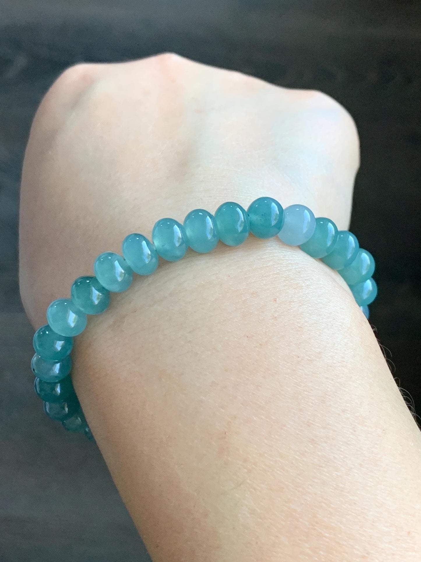 Natural Grade A Guatemalan Icy Translucent Teal Blue Jadeite Drum Beads Beaded Bracelet Stretchy