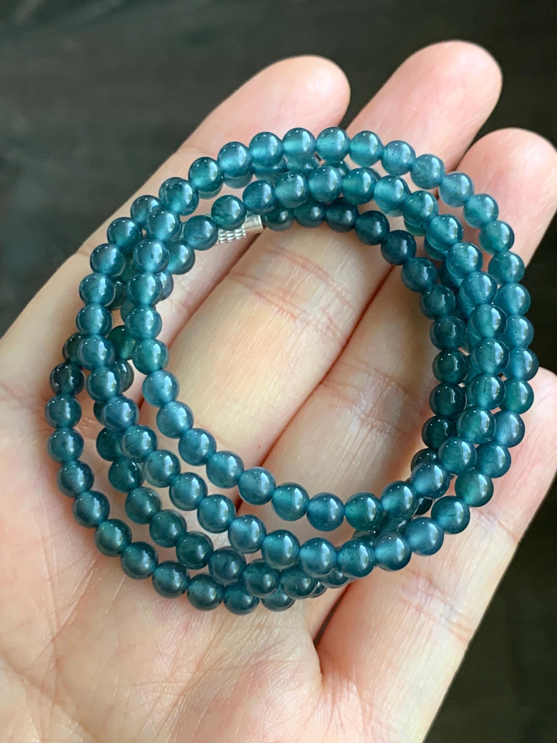 Natural Grade A Guatemalan Icy Highly Translucent Aegean Blue Jadeite Petite Beads Beaded Necklace 4.5mm 21g