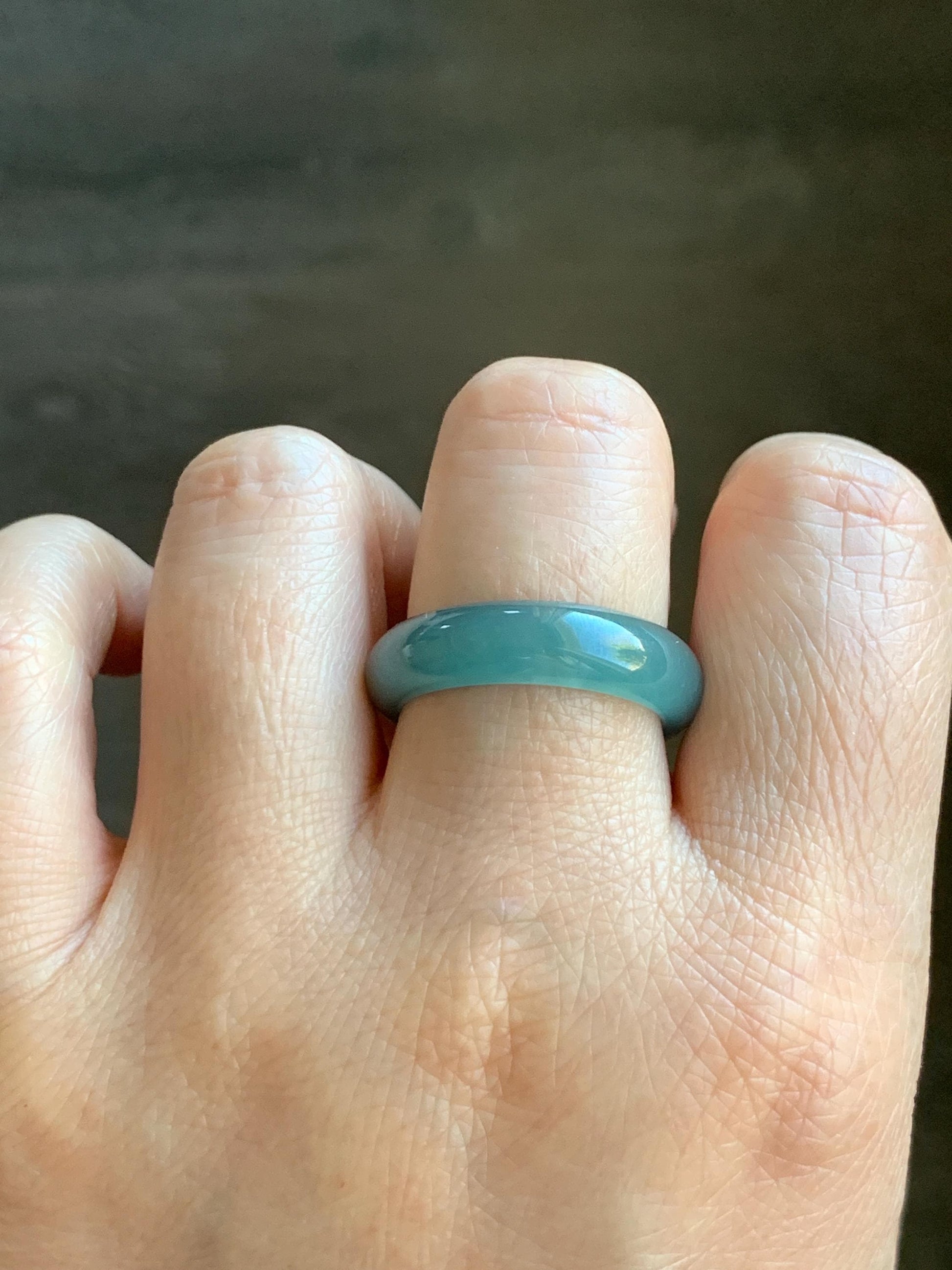 Natural Grade A Guatemalan Icy Translucent Gelatinous Teal Blue Jadeite Wide Band Ring Size 10.25 US 天然冰危蓝翡翠戒圈 KBL118