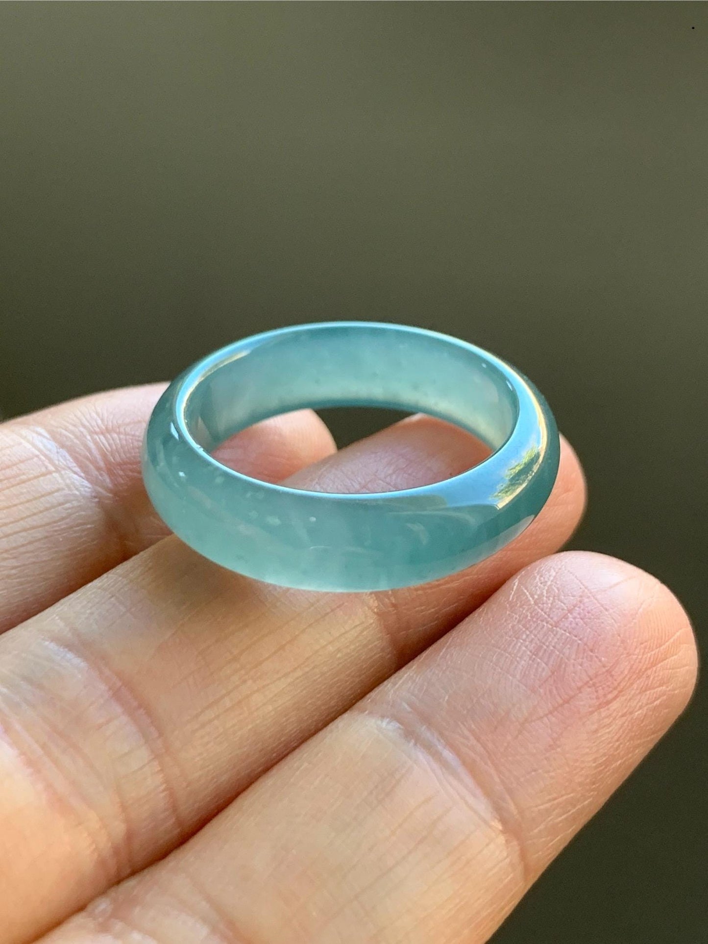 Natural Grade A Guatemalan Icy Translucent Gelatinous Teal Blue Jadeite Wide Band Ring Size 10.25 US 天然冰危蓝翡翠戒圈 KBL118