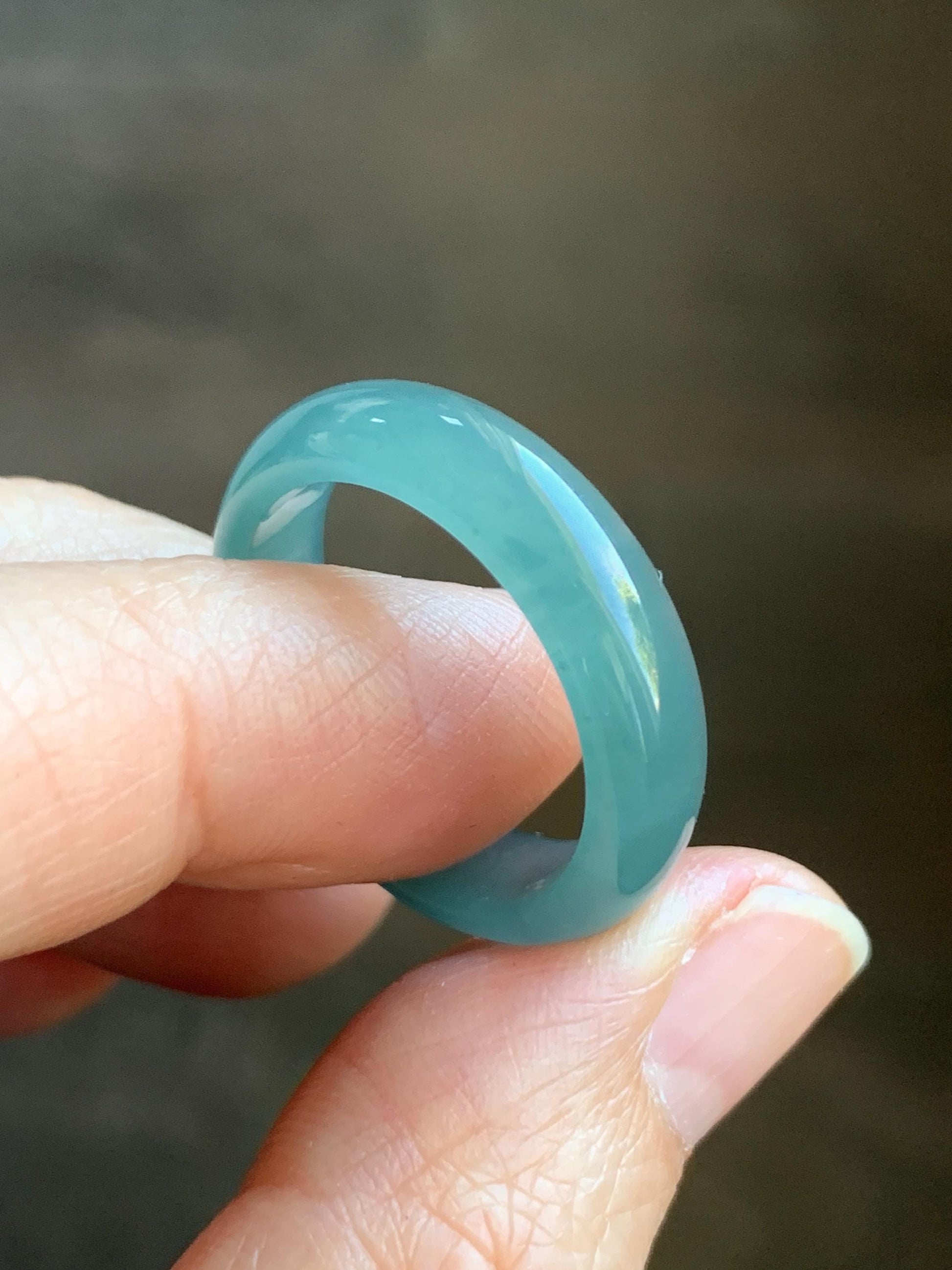 Natural Grade A Guatemalan Icy Translucent Gelatinous Teal Blue Jadeite Wide Band Ring Size 10.25 US 天然冰危蓝翡翠戒圈 KBL118
